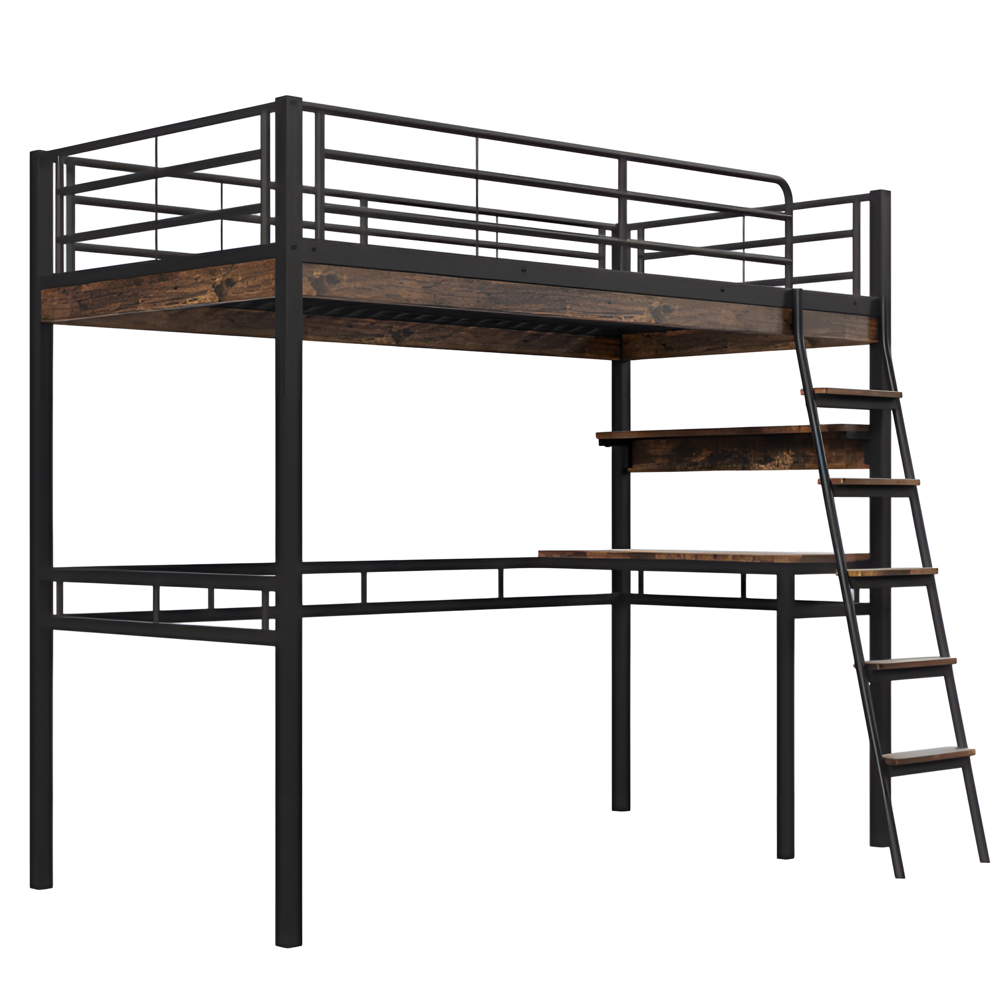 "ALTO" – Hochbett 90×200 cm mit Schreibtisch & Regal in Schwarz