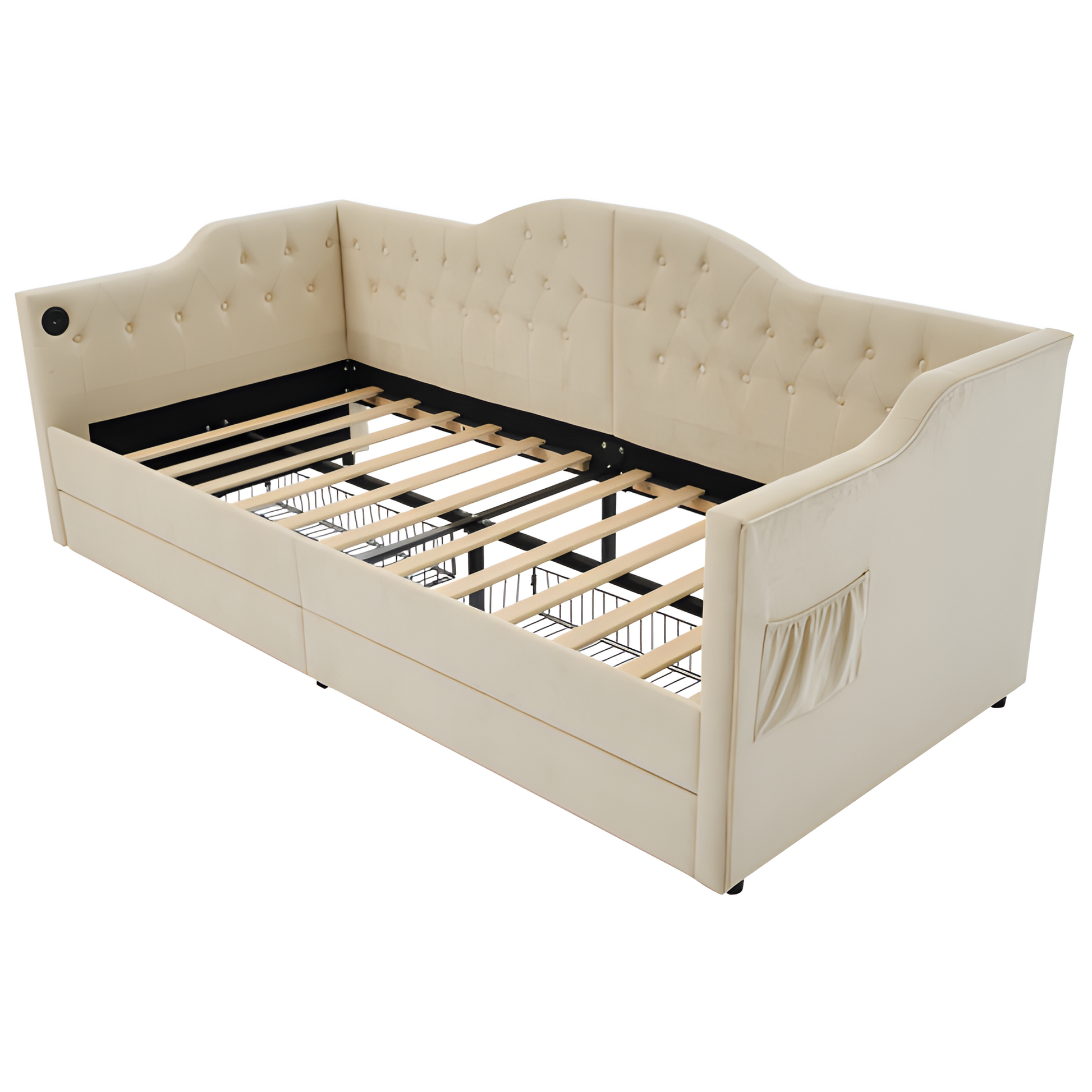 "DUOSLEEP" – Schlafsofa mit Stauraum und USB/Typ-C-Anschluss (90x190 cm, Beige oder Grau)