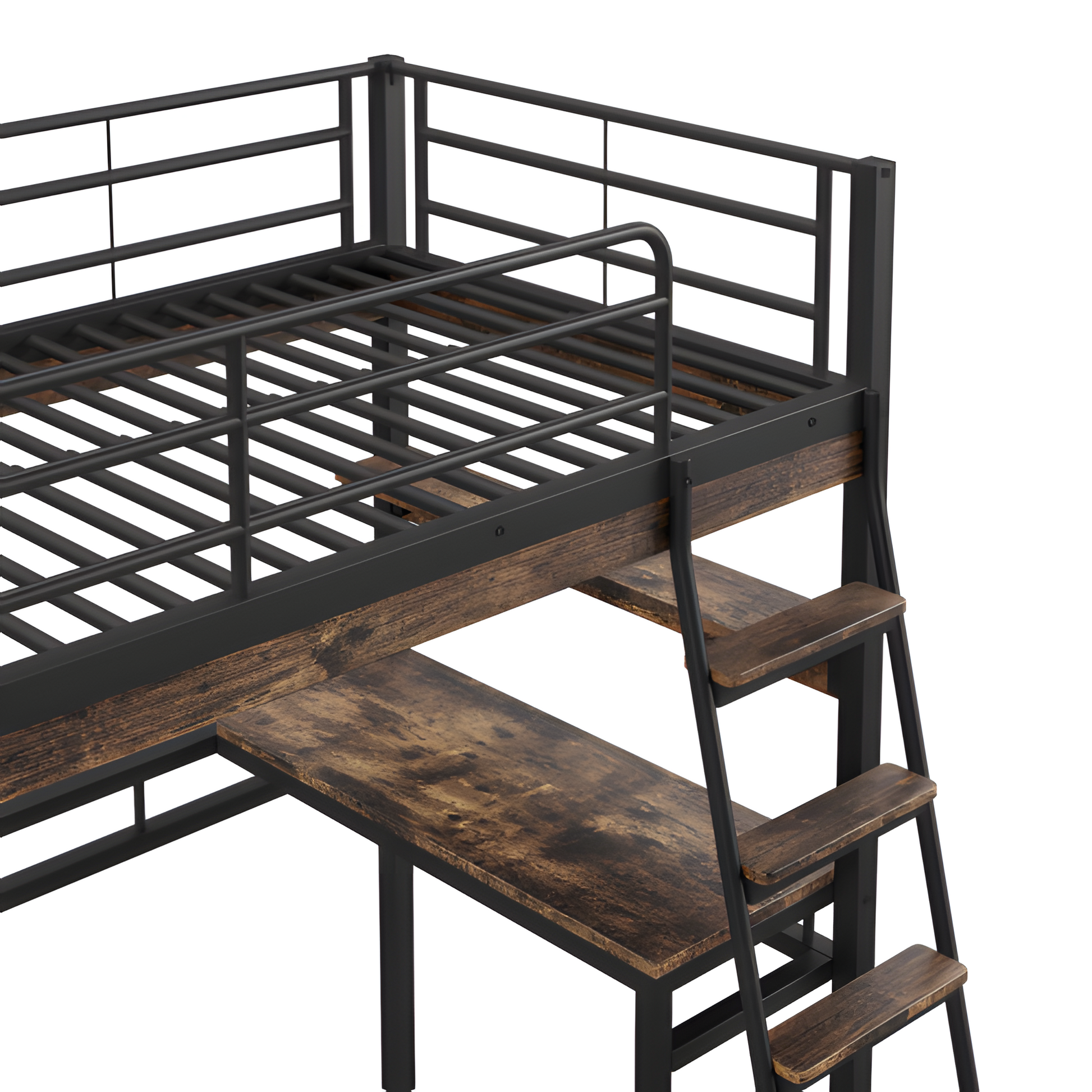 "ALTO" – Hochbett 90×200 cm mit Schreibtisch & Regal in Schwarz