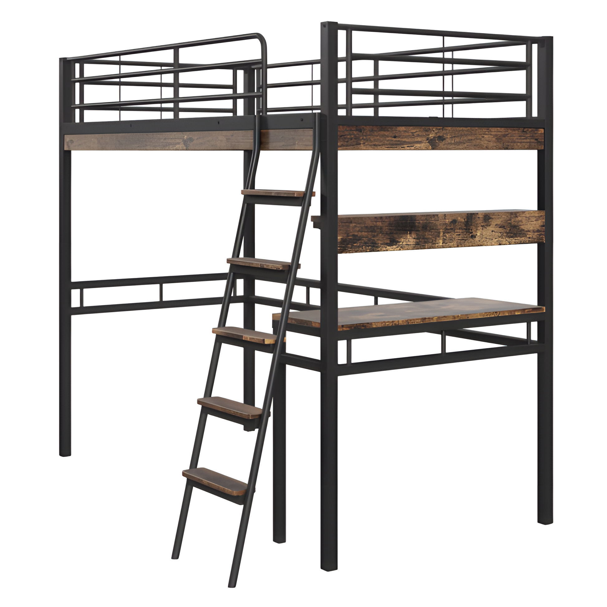 "ALTO" – Hochbett 90×200 cm mit Schreibtisch & Regal in Schwarz