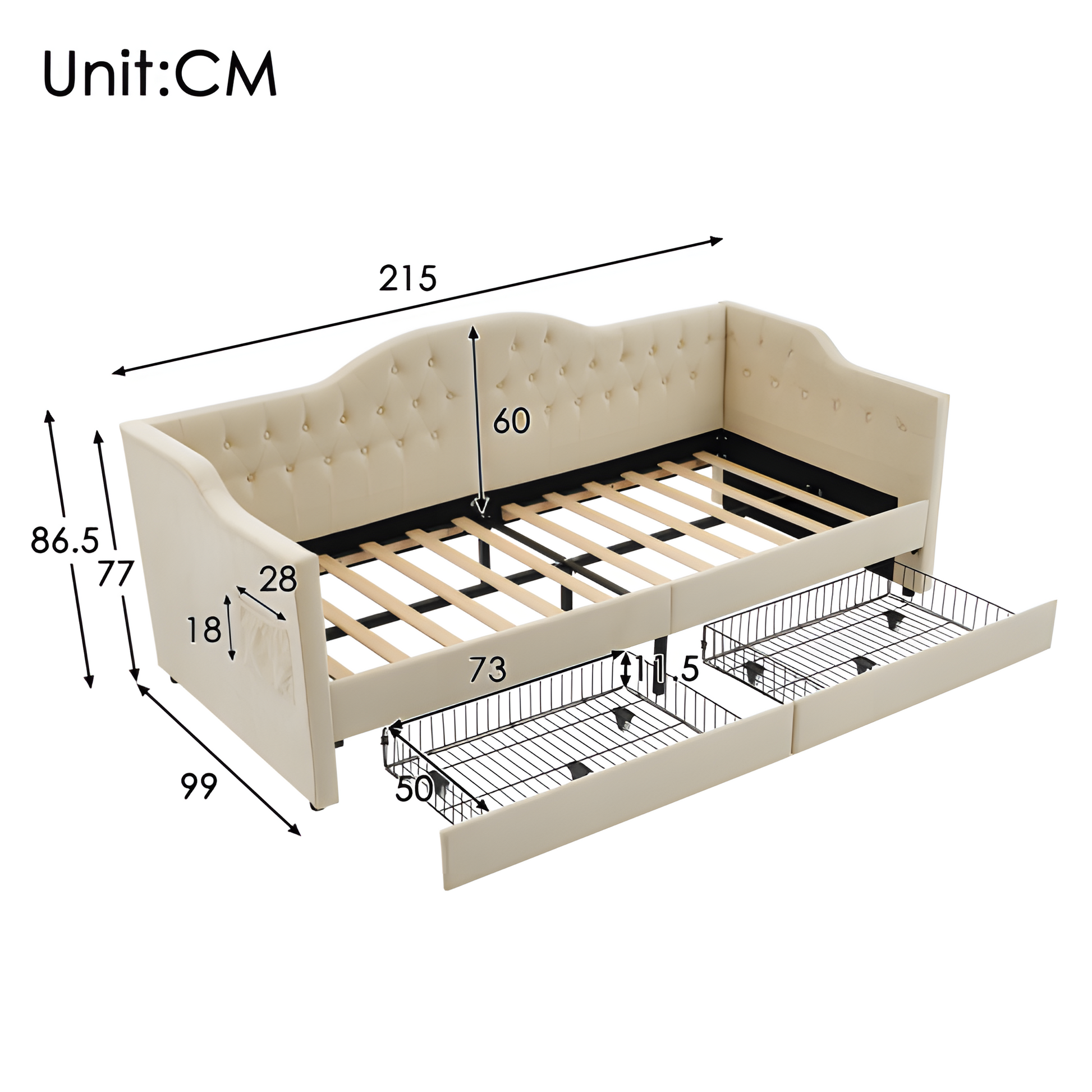 "DUOSLEEP" – Schlafsofa mit Stauraum und USB/Typ-C-Anschluss (90x190 cm, Beige oder Grau)