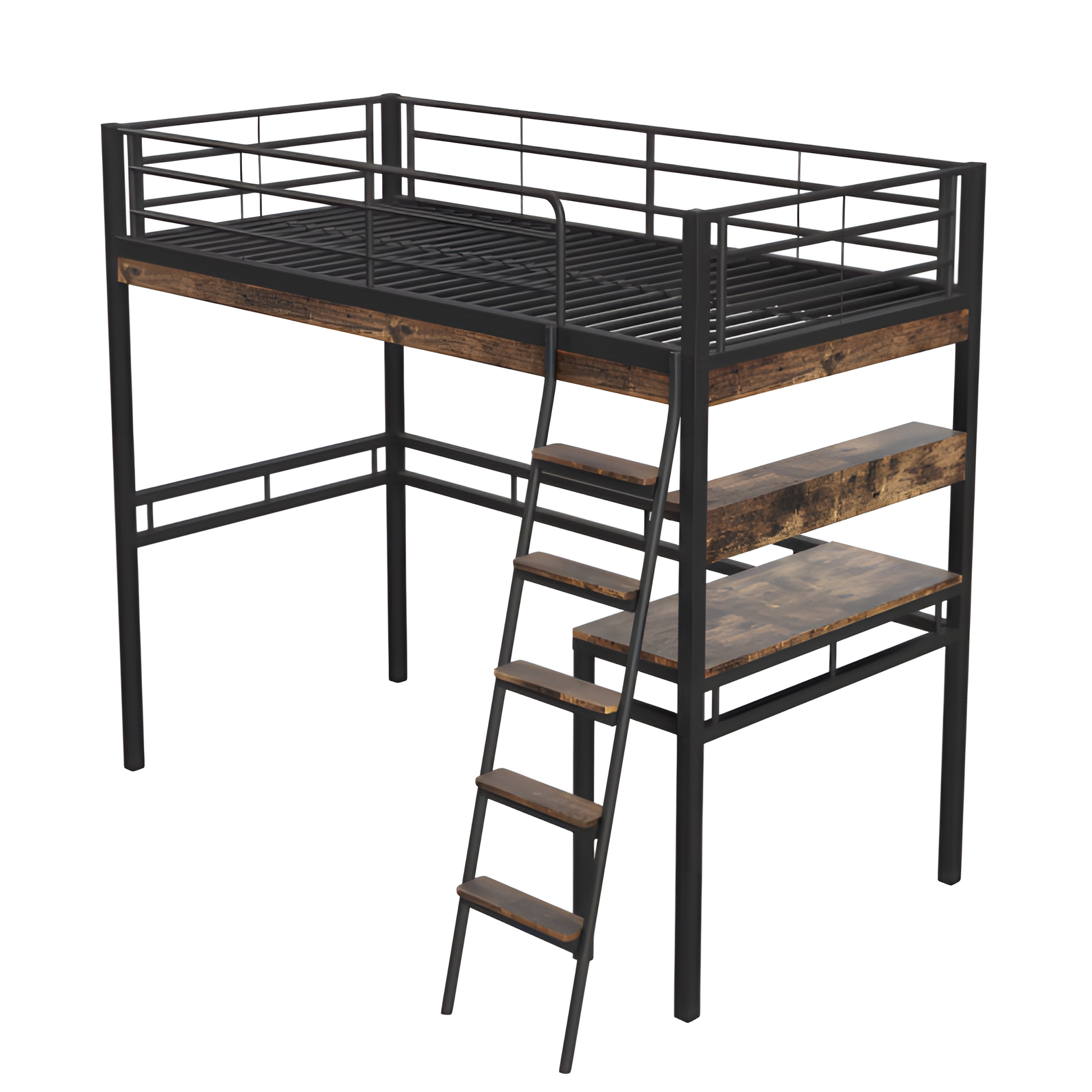"ALTO" – Hochbett 90×200 cm mit Schreibtisch & Regal in Schwarz