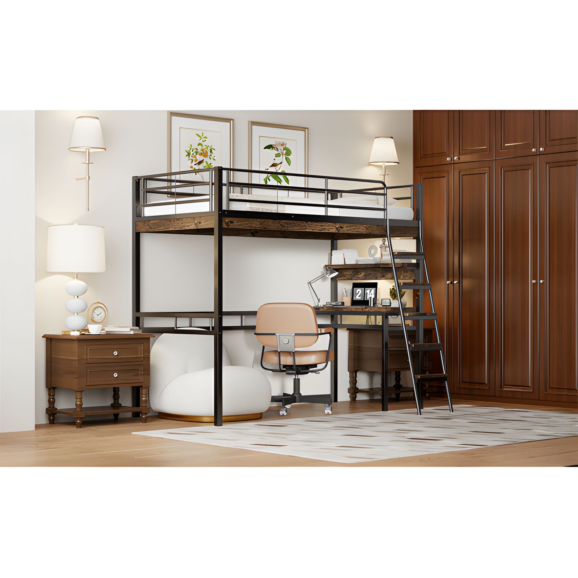 "ALTO" – Hochbett 90×200 cm mit Schreibtisch & Regal in Schwarz
