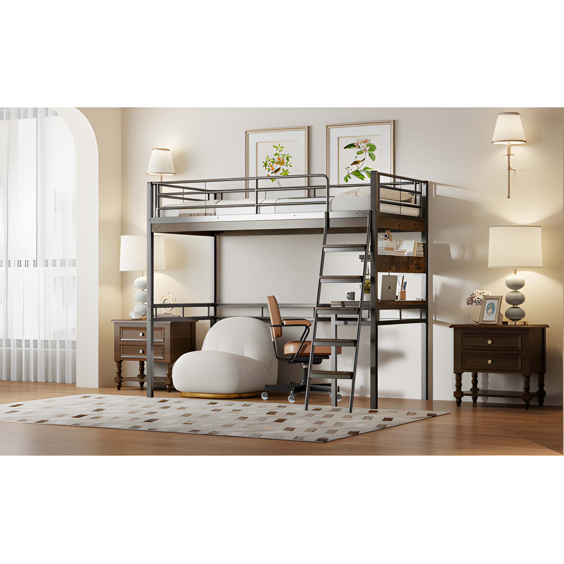 "ALTO" – Hochbett 90×200 cm mit Schreibtisch & Regal in Schwarz