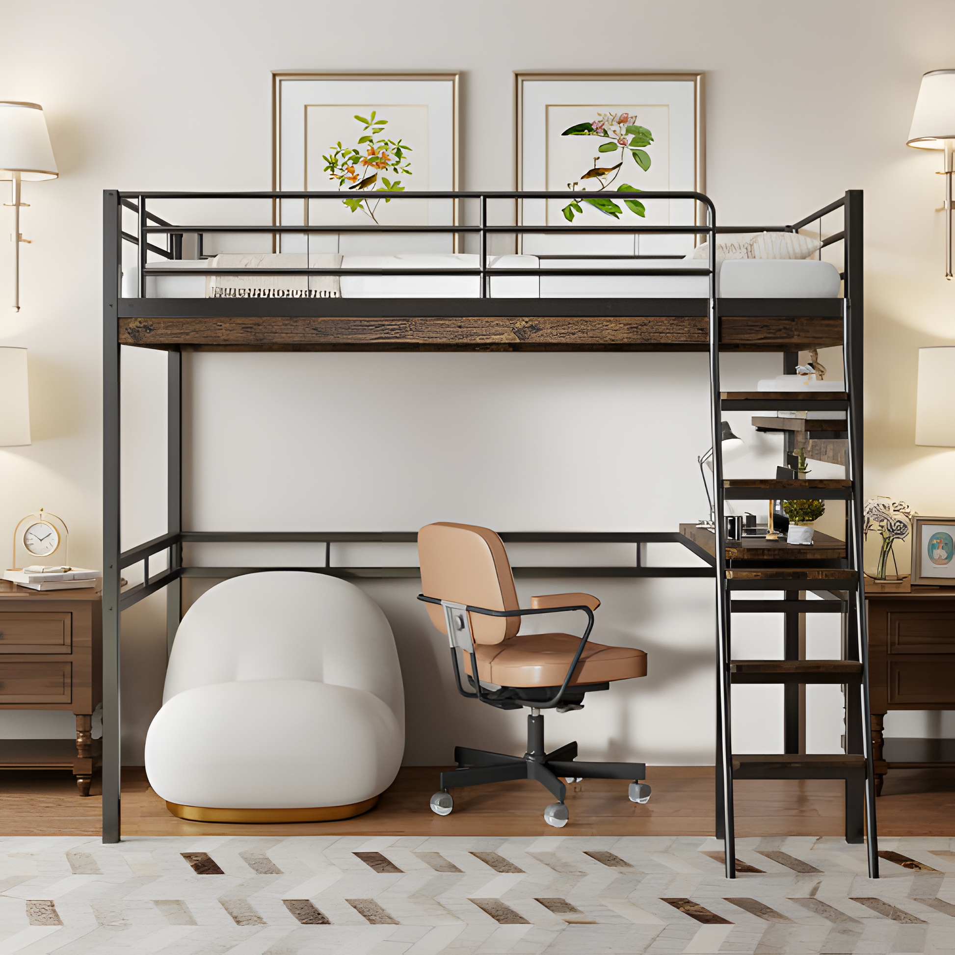 "ALTO" – Hochbett 90×200 cm mit Schreibtisch & Regal in Schwarz