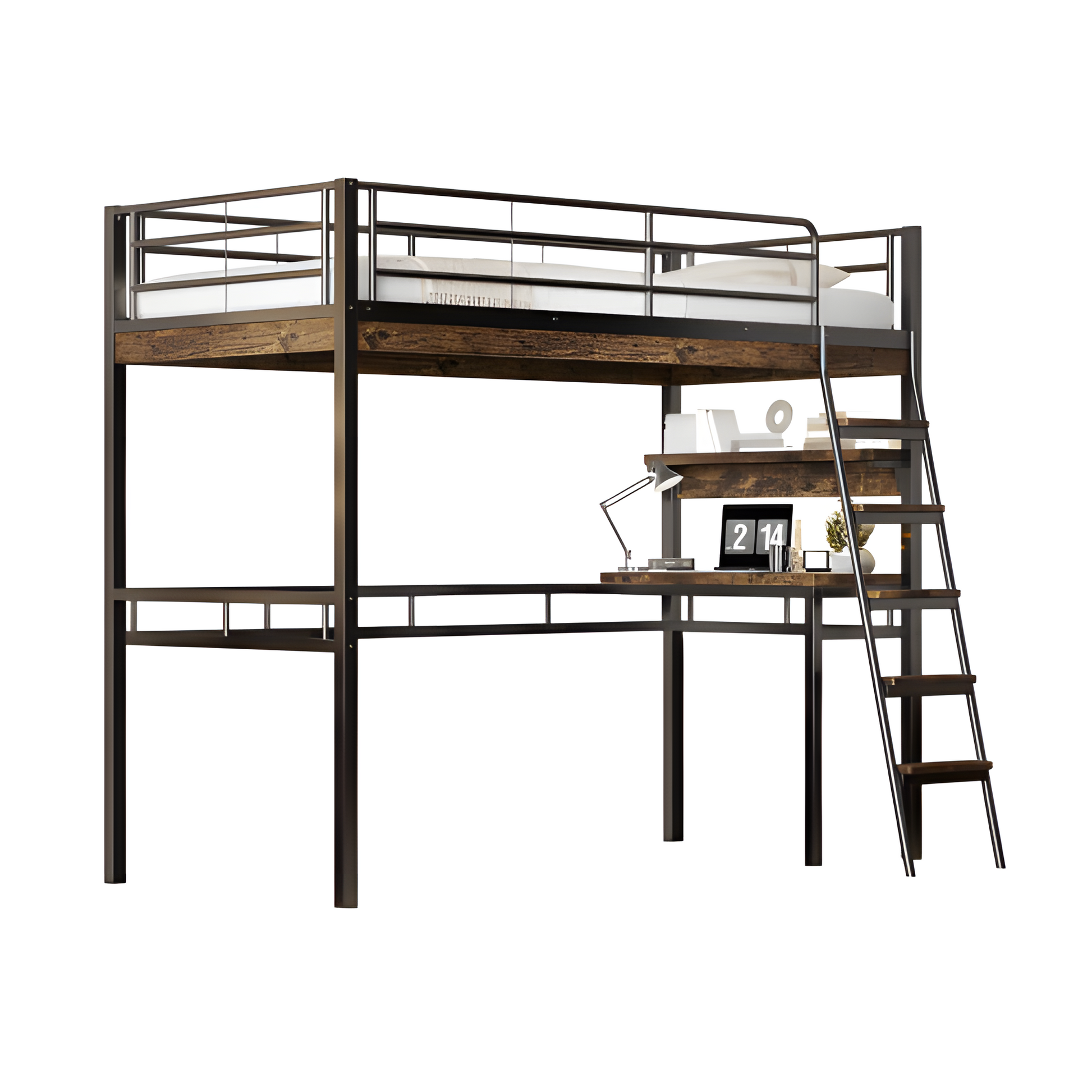 "ALTO" – Hochbett 90×200 cm mit Schreibtisch & Regal in Schwarz
