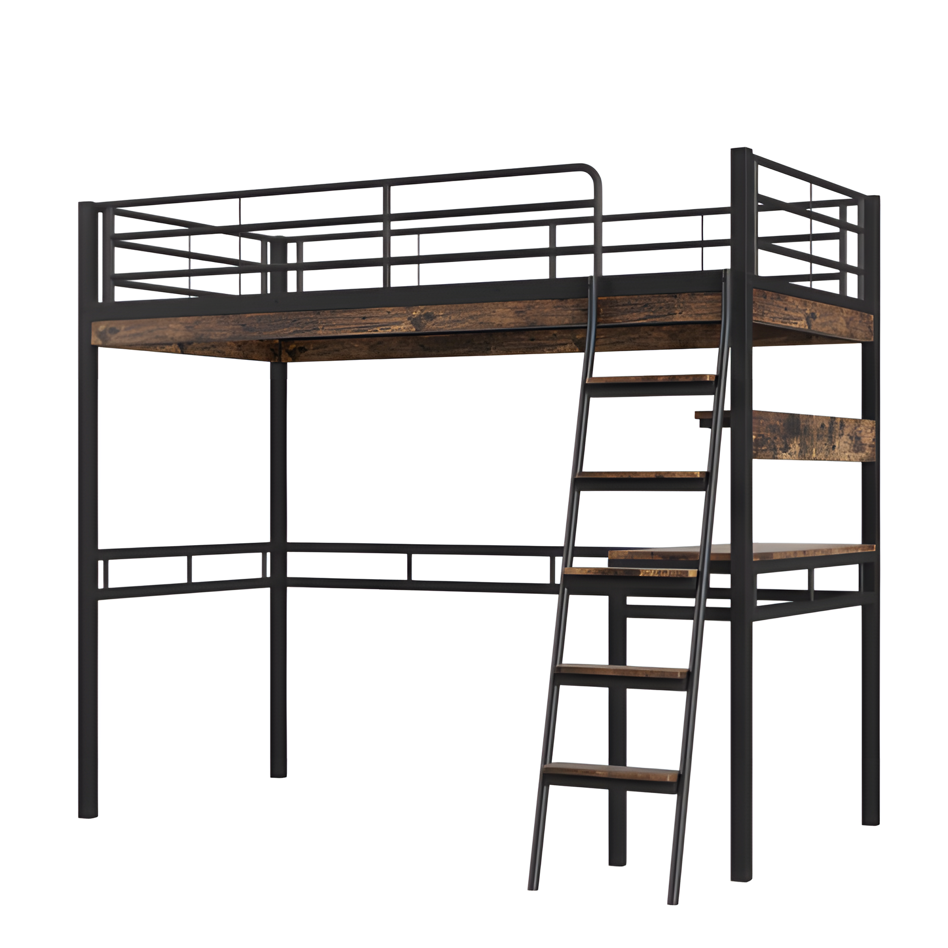 "ALTO" – Hochbett 90×200 cm mit Schreibtisch & Regal in Schwarz