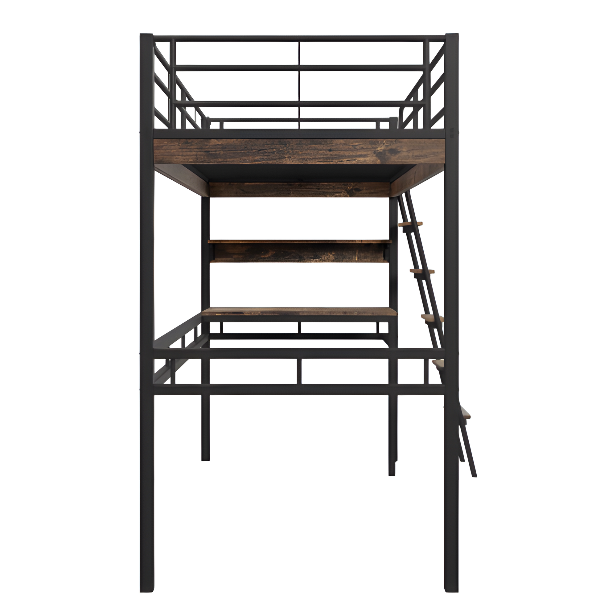 "ALTO" – Hochbett 90×200 cm mit Schreibtisch & Regal in Schwarz