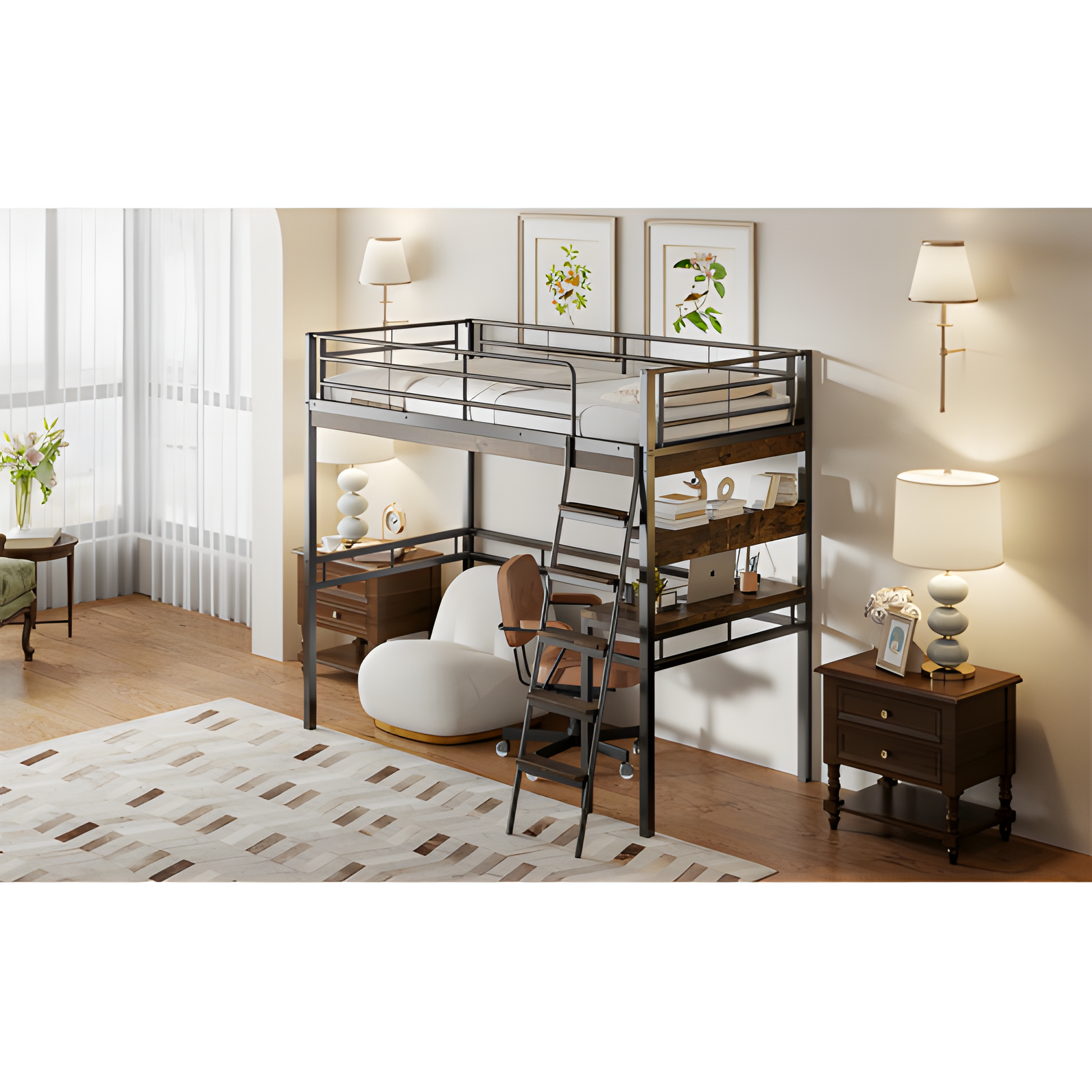 "ALTO" – Hochbett 90×200 cm mit Schreibtisch & Regal in Schwarz