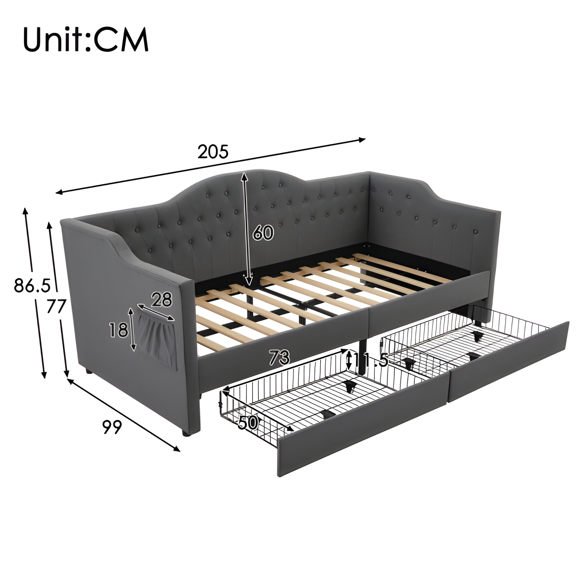 "DUOSLEEP" – Schlafsofa mit Stauraum und USB/Typ-C-Anschluss (90x190 cm, Beige oder Grau)