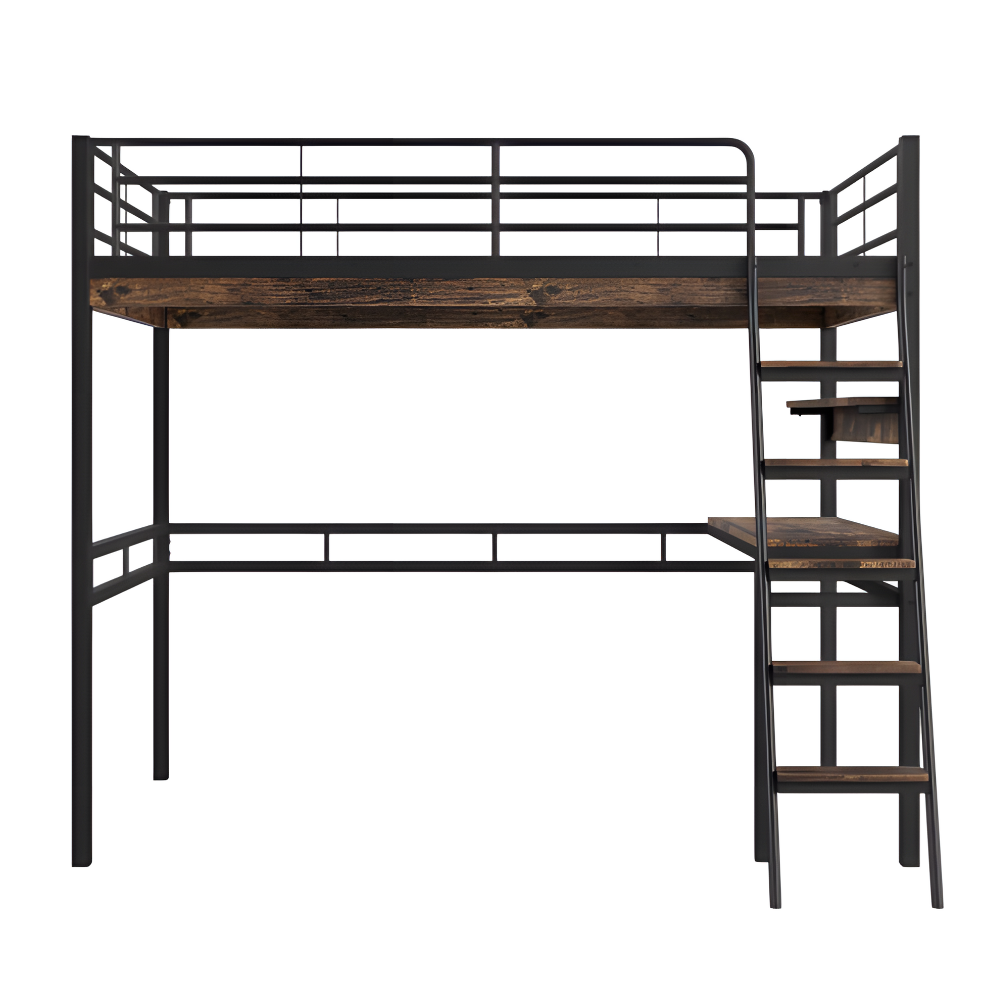 "ALTO" – Hochbett 90×200 cm mit Schreibtisch & Regal in Schwarz