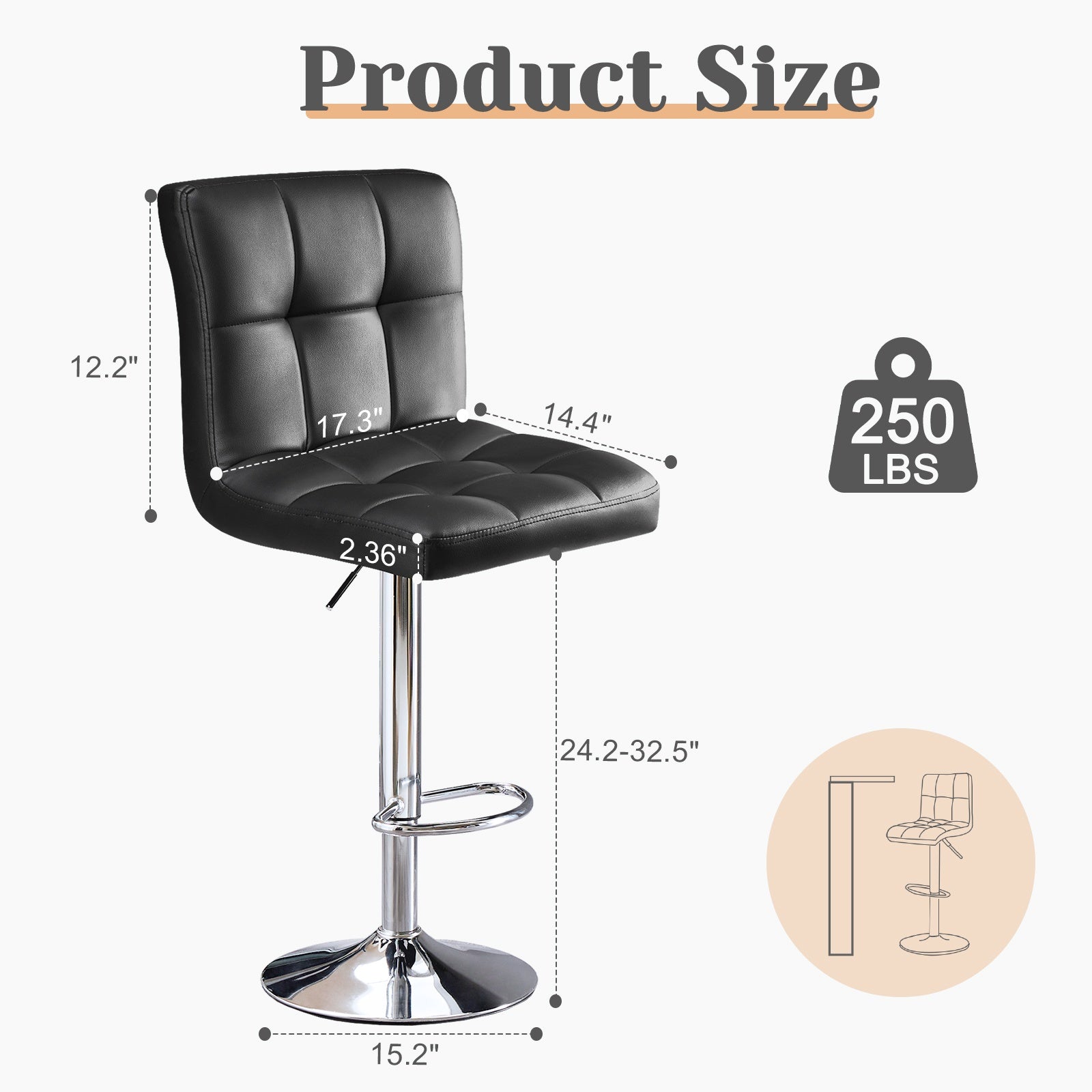 "ARCUS" Barhocker 2er-Set – Höhenverstellbar, PU-Leder, 360° Drehbar