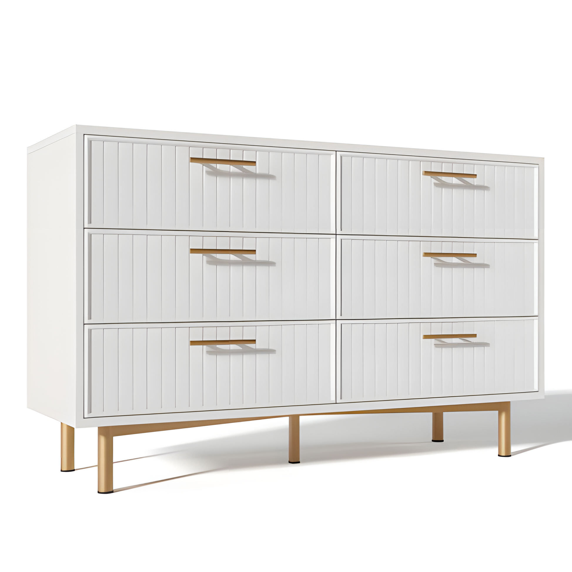 „LUXORA SIX“ – Moderne Kommode mit 6 Schubladen in Weiß und Gold, 120 × 75 × 40 cm