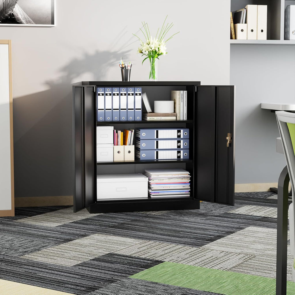"SUPEER" – Metall-Aktenschrank mit 2 verstellbaren Einlegeböden (90 × 80 × 40 cm) – Schwarz oder Weiß