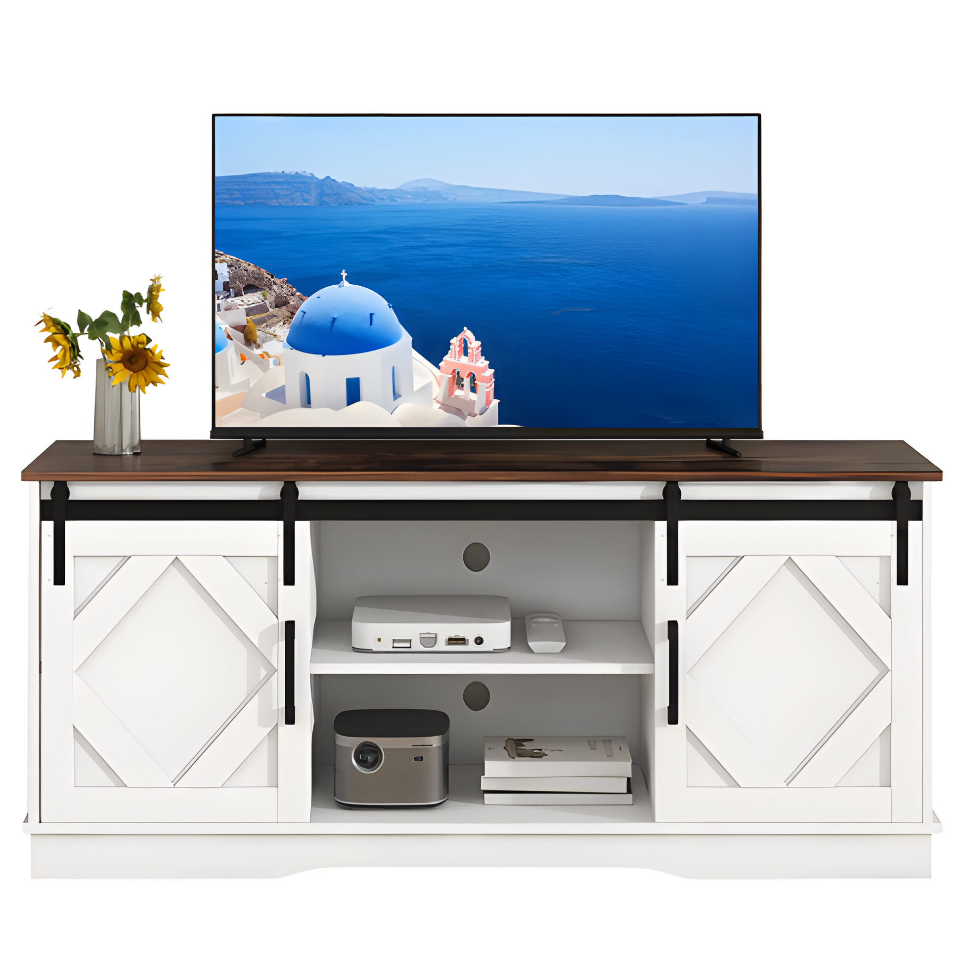 TV-Schrank „FARMSTYLE“ – mit Schiebetüren, verstellbaren Regalen & Landhausdesign