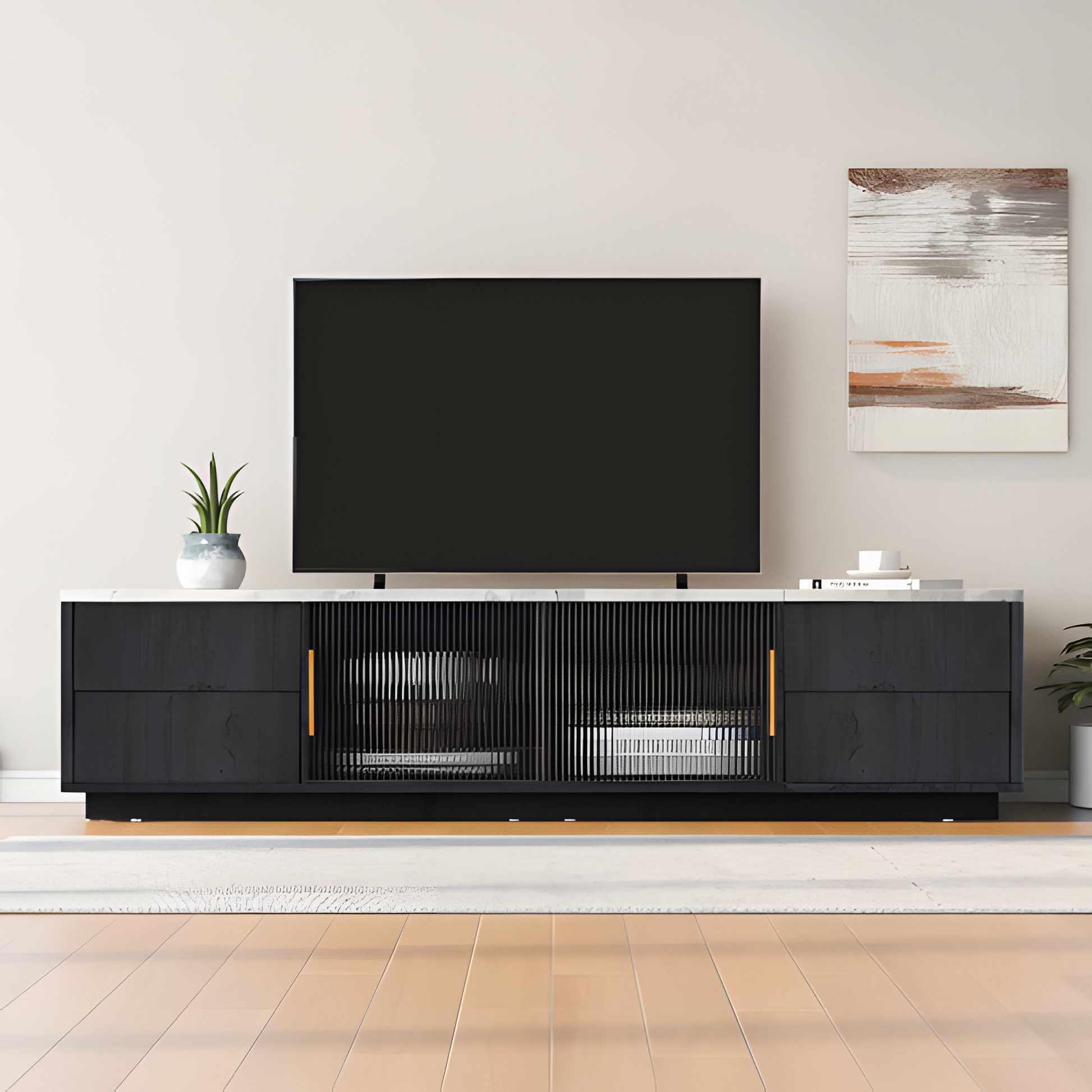 TV-Lowboard „Marno“ – Grau mit Marmoroptik | 160 × 40 × 44,5 cm für Fernseher bis 70"
