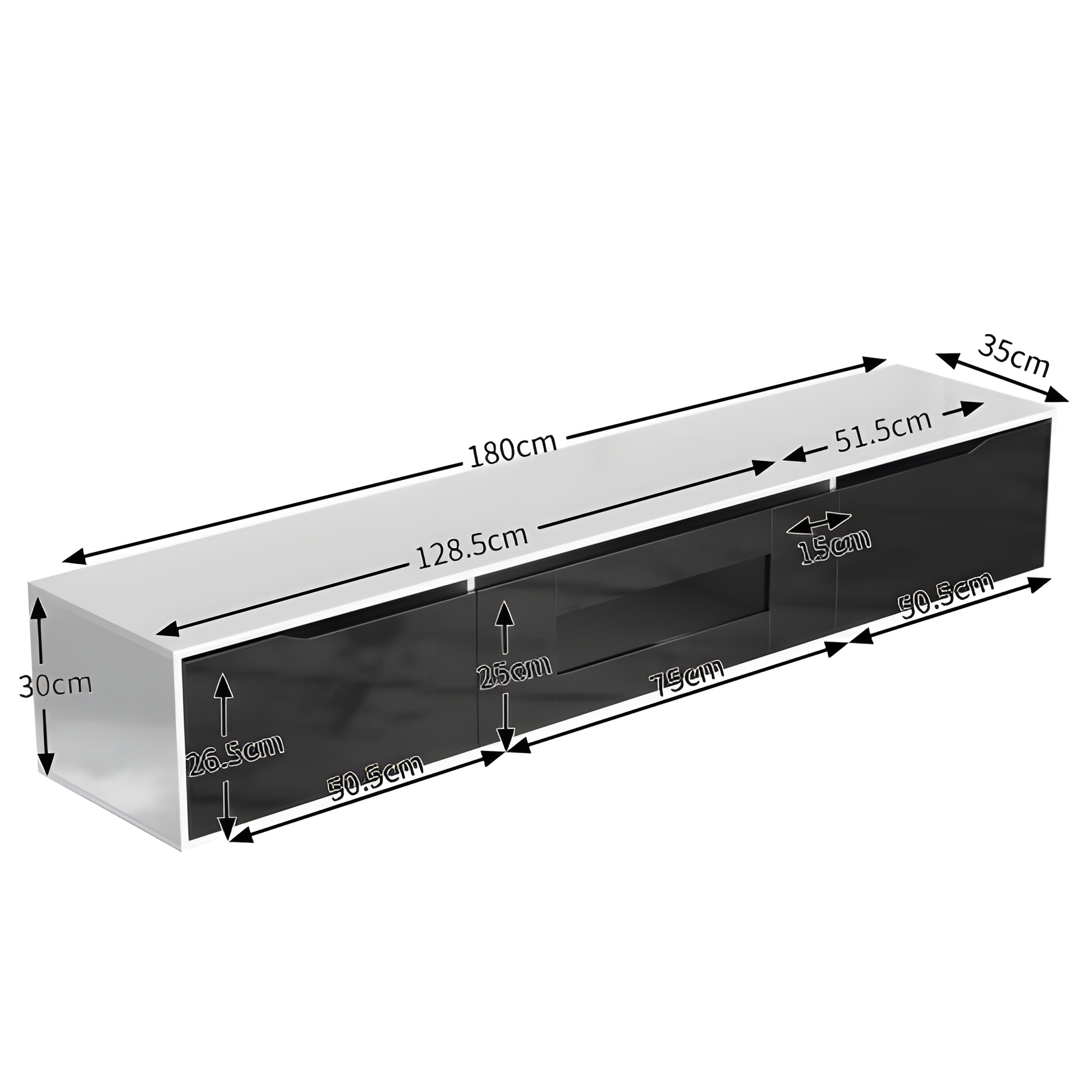 TV-Schrank „Lumino“ – Hochglanz in Schwarz-Weiß mit LED-Beleuchtung | 180 × 35 × 30 cm