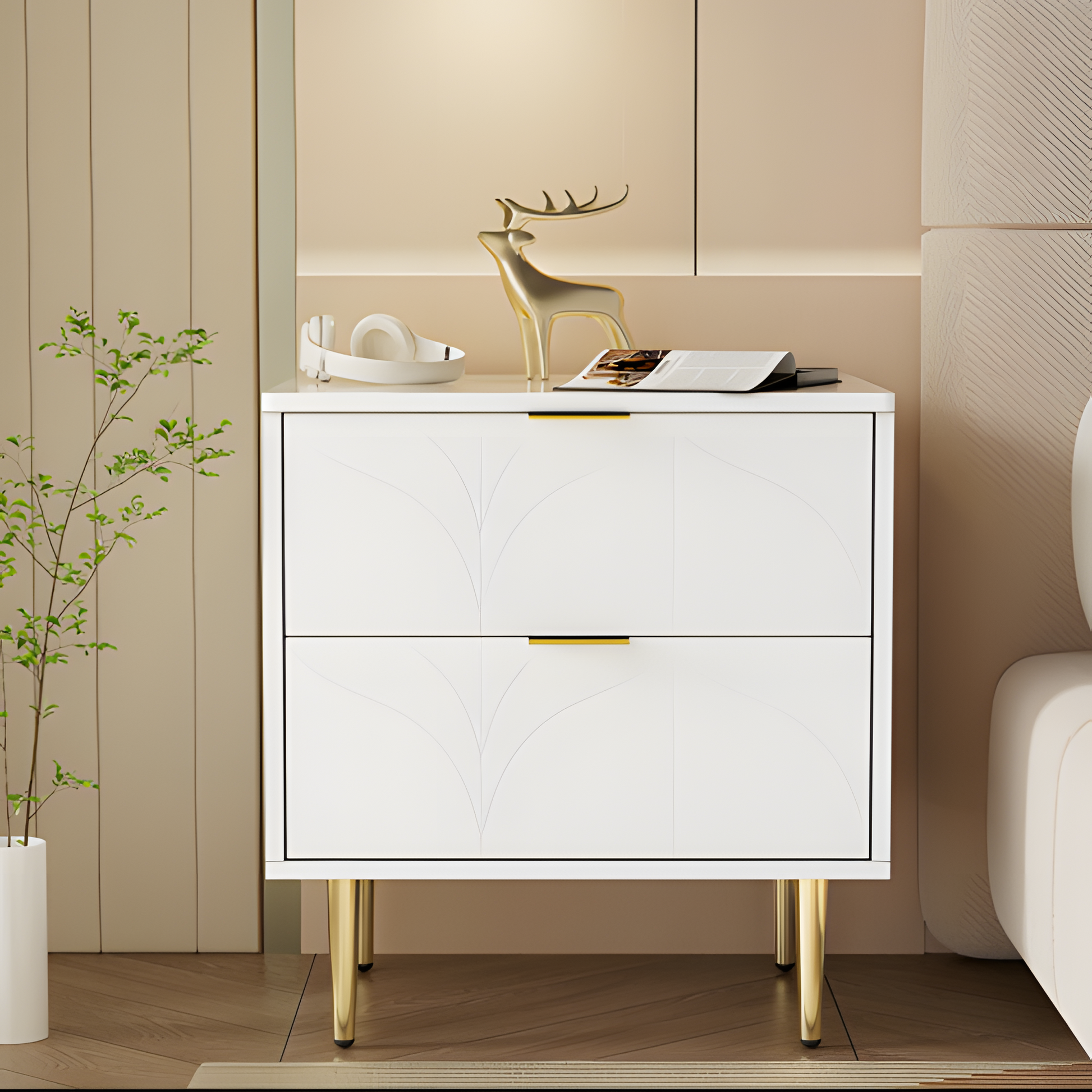 Nachttisch-Set „FLOREA“ – 2er-Set mit floraler Front & Goldakzenten 🌸