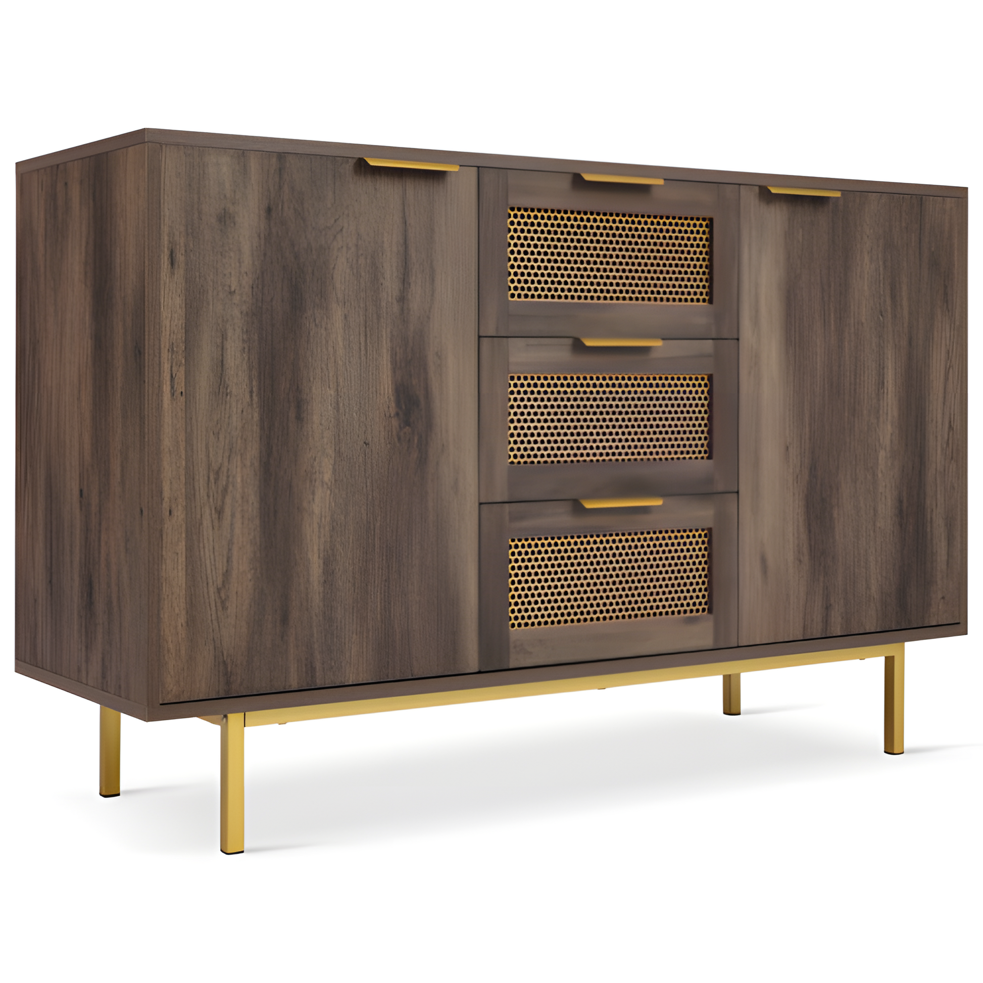 Sideboard „Ravena“ – 120 cm Kommode in Dunkelbraun mit Metallakzenten