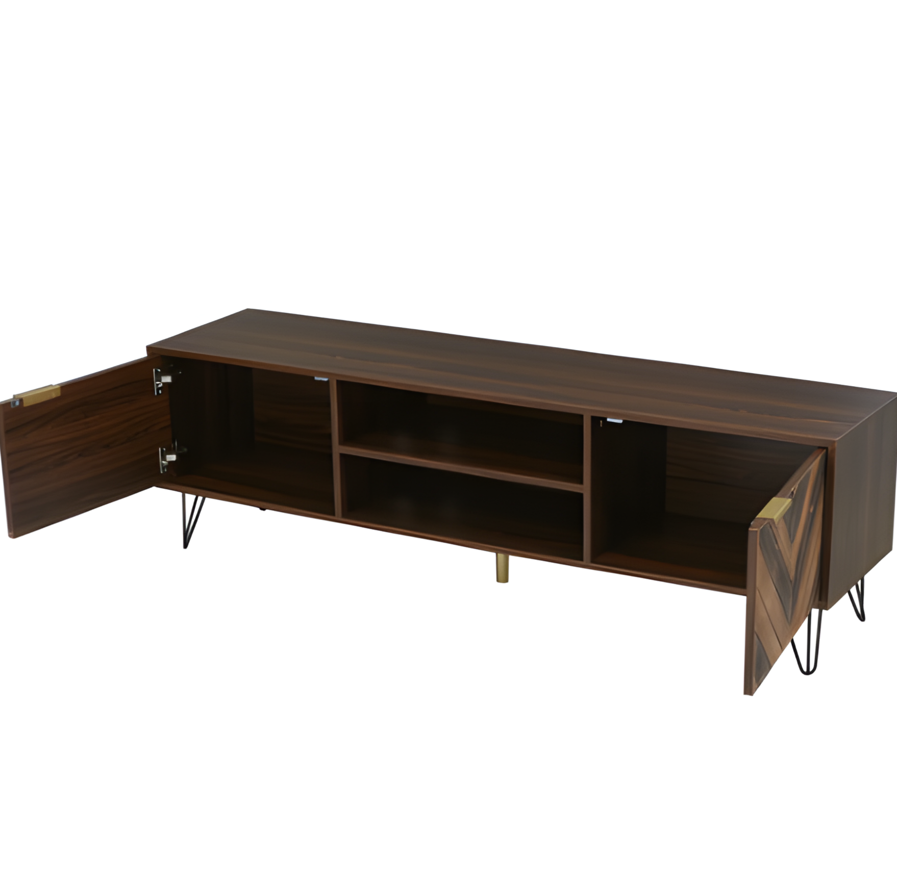 TV-Lowboard „Natura“ – Massivholzfurnier & goldene Griffe | 155 × 38 × 48 cm