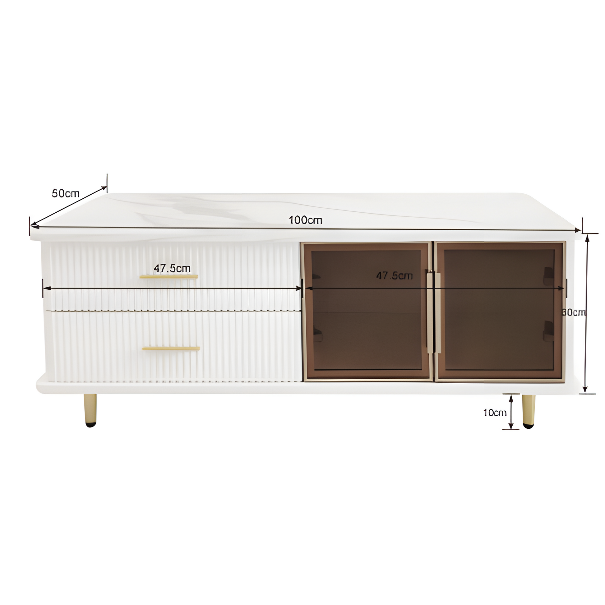 Couchtisch „WaveLux“ – mit Glasfront, Marmoroptik & LED-Beleuchtung | 100 × 50 × 40 cm