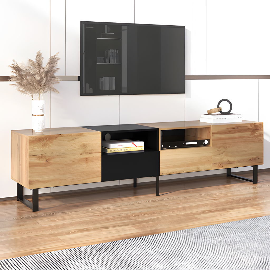 "NOIRWOOD" – Moderner TV-Schrank 190 cm mit Stauraum in Schwarz-Holz-Optik 📺🪵