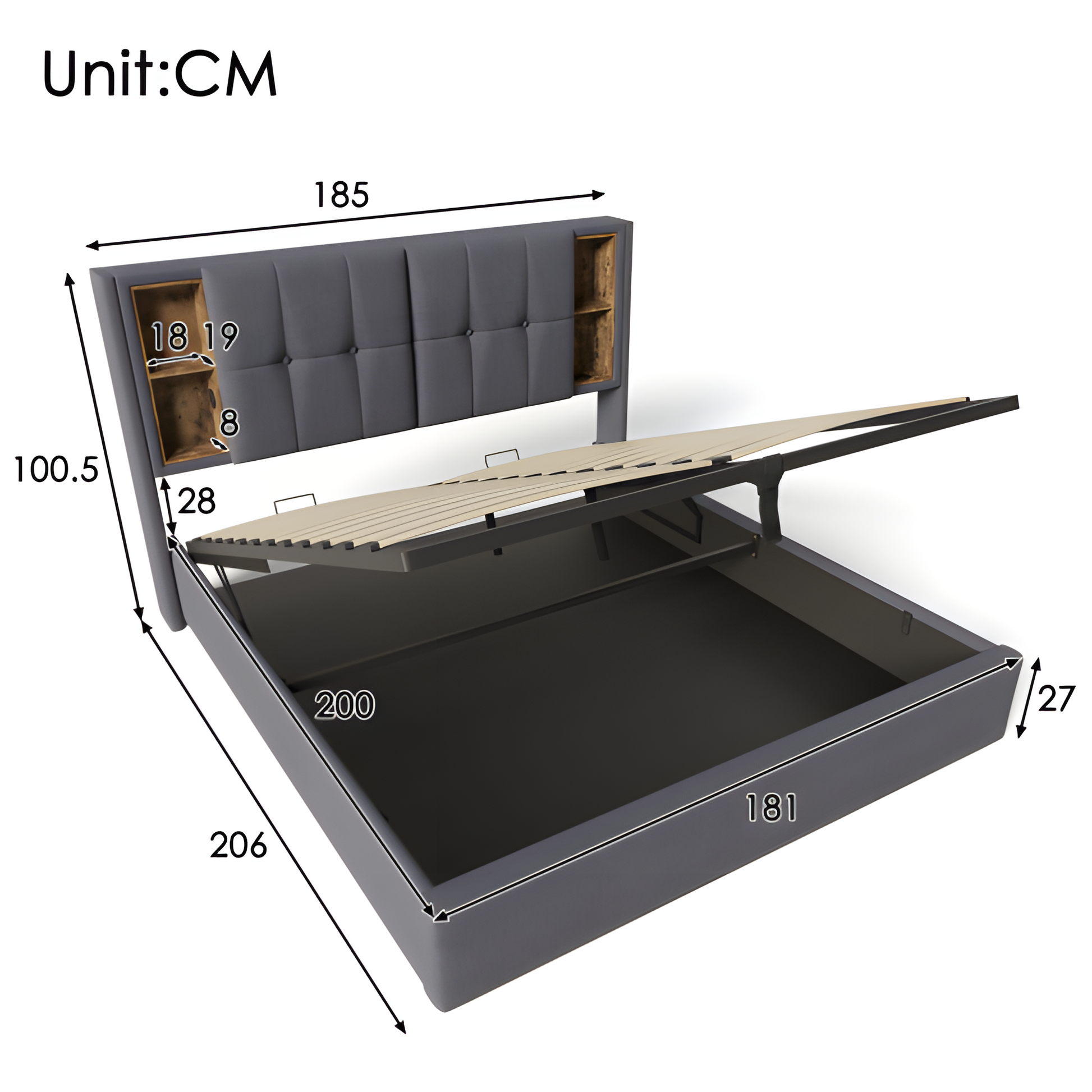 Polsterbett „Helena“ – 180x200 cm mit kabellosem Laden & USB-C