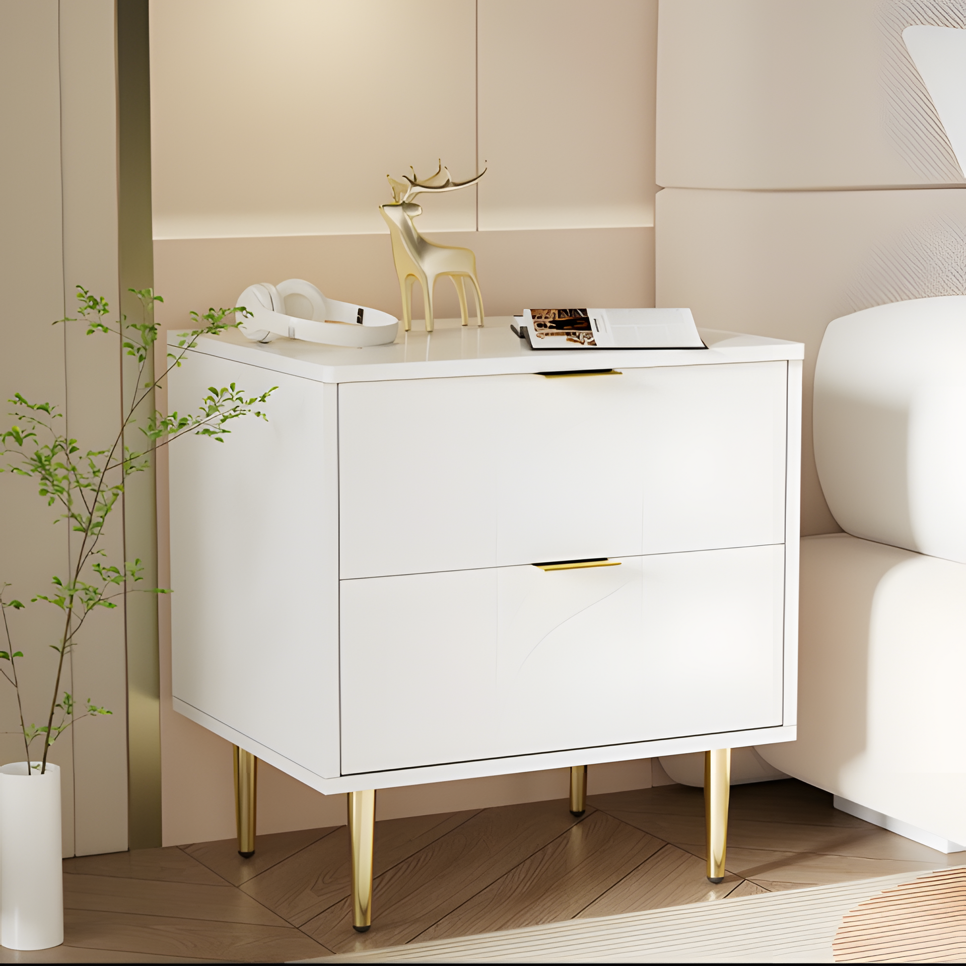 Nachttisch-Set „FLOREA“ – 2er-Set mit floraler Front & Goldakzenten 🌸