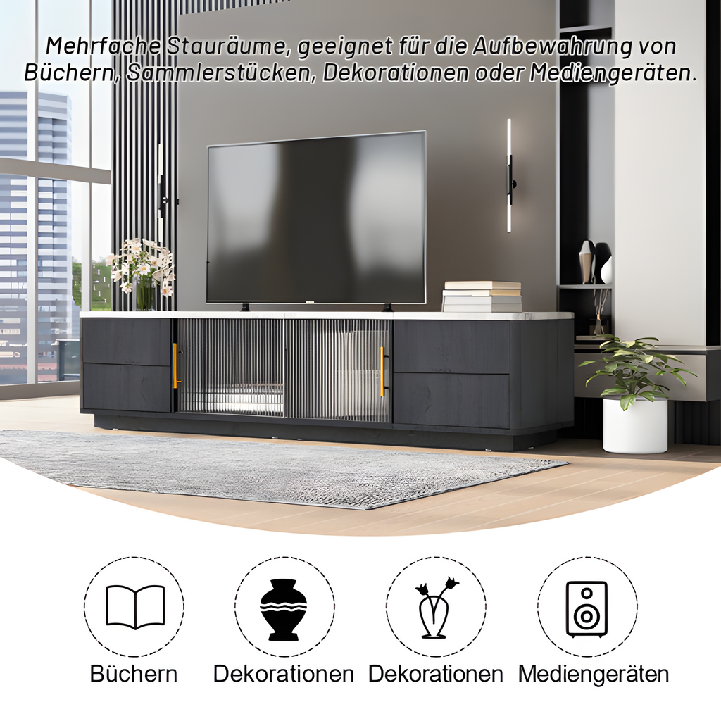 TV-Lowboard „Marno“ – Grau mit Marmoroptik | 160 × 40 × 44,5 cm für Fernseher bis 70"
