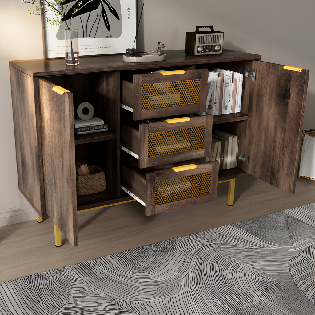 Sideboard „Ravena“ – 120 cm Kommode in Dunkelbraun mit Metallakzenten