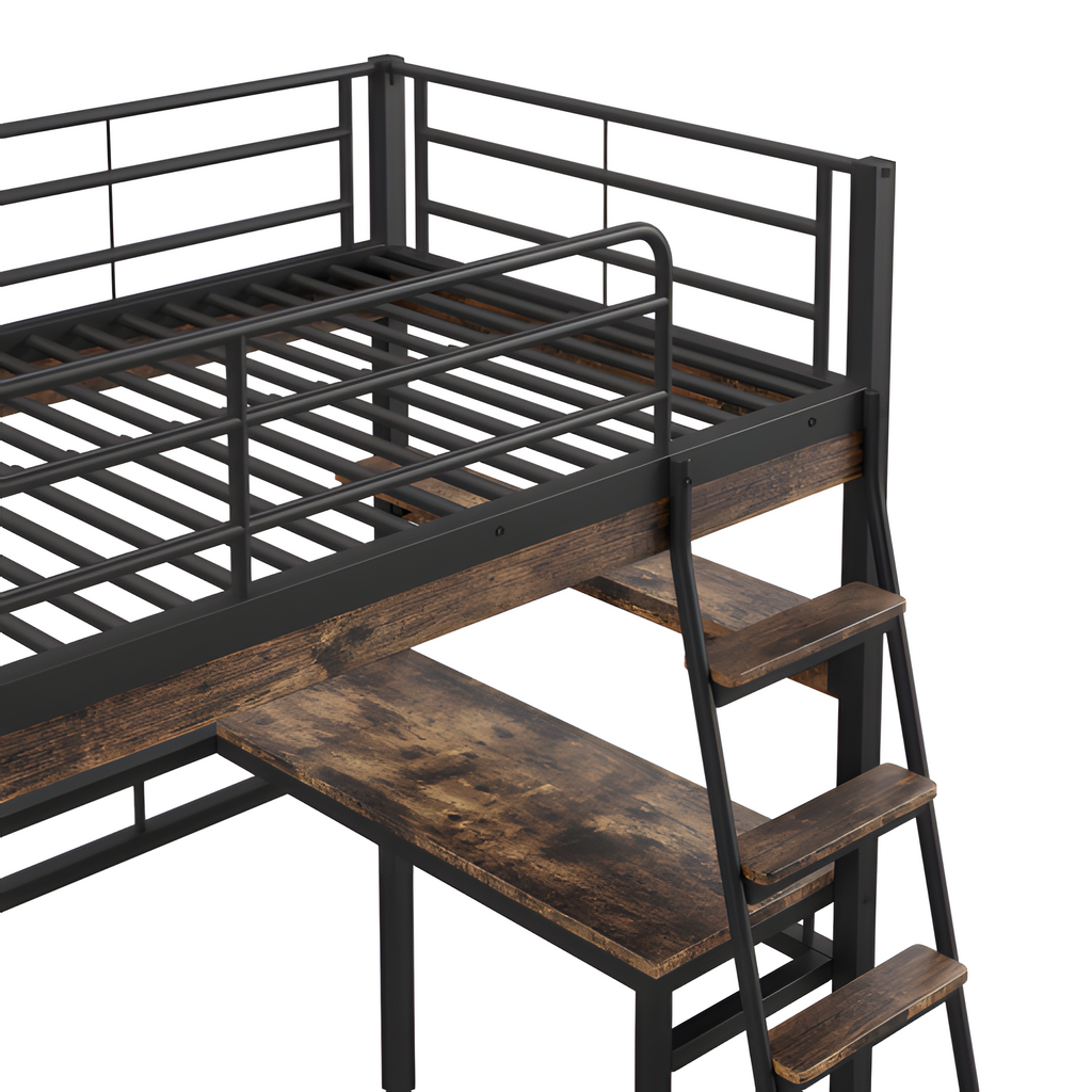 "ALTO" – Hochbett 90×200 cm mit Schreibtisch & Regal in Schwarz