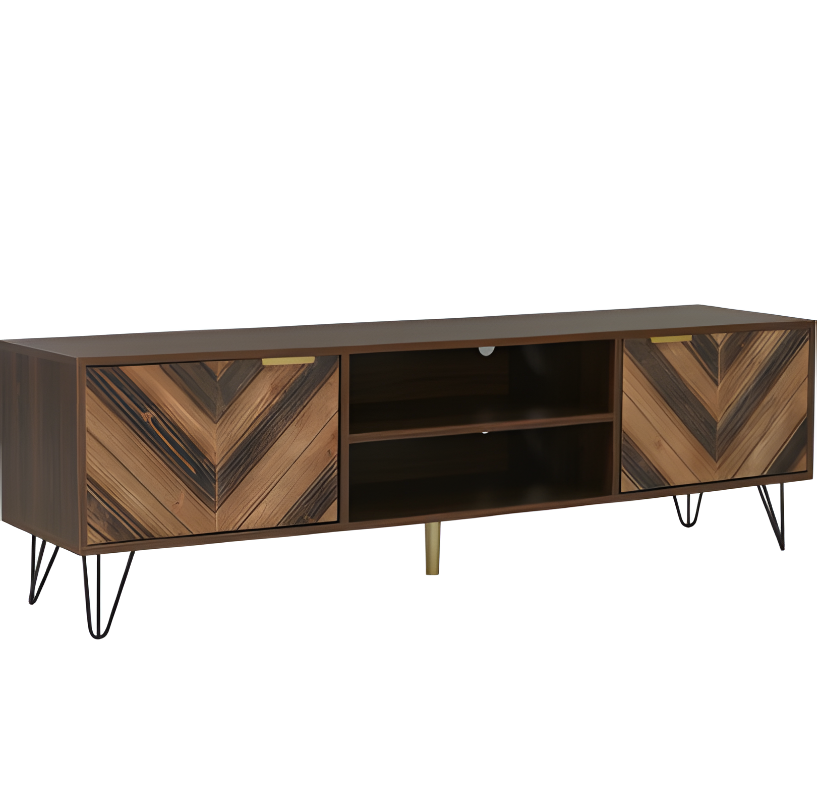 TV-Lowboard „Natura“ – Massivholzfurnier & goldene Griffe | 155 × 38 × 48 cm