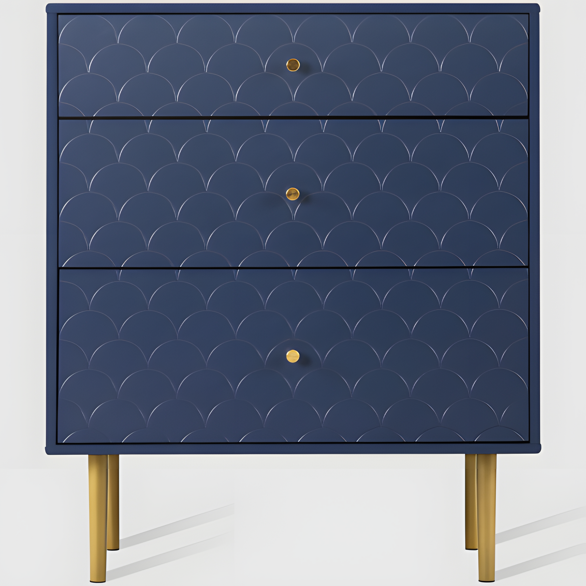Schubladenkommode „Marina“ – Marineblau mit Fischschuppenstruktur | 89 × 75 × 40 cm