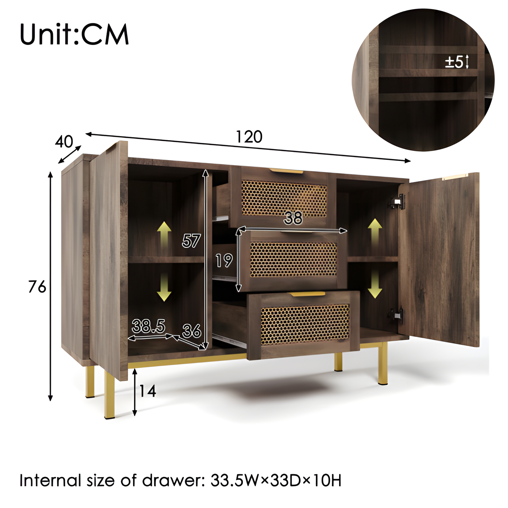 Sideboard „Ravena“ – 120 cm Kommode in Dunkelbraun mit Metallakzenten