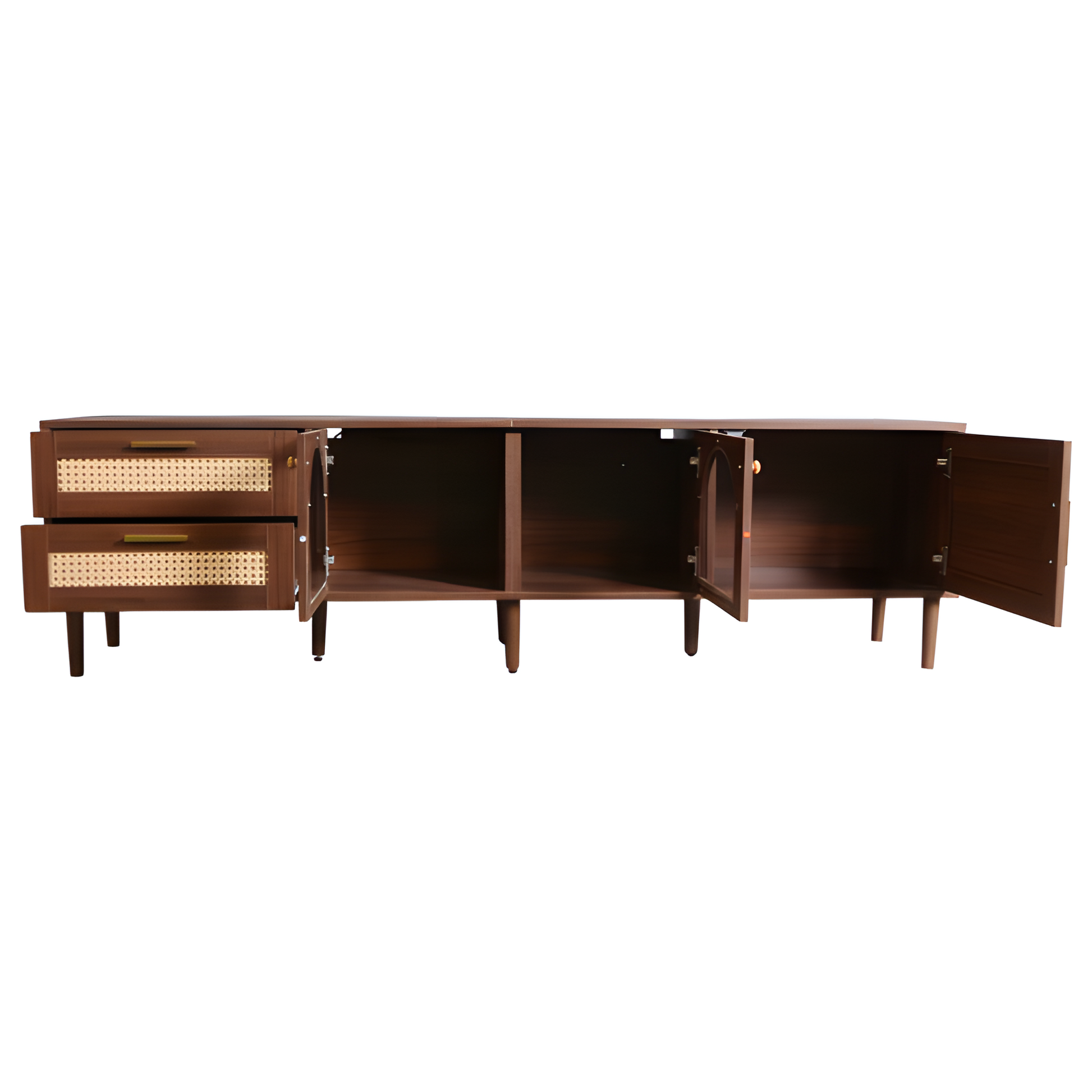 TV-Schrank „RattanLux“ – 180 cm, LED, Rattan & Glas | Für Fernseher bis 80 Zoll