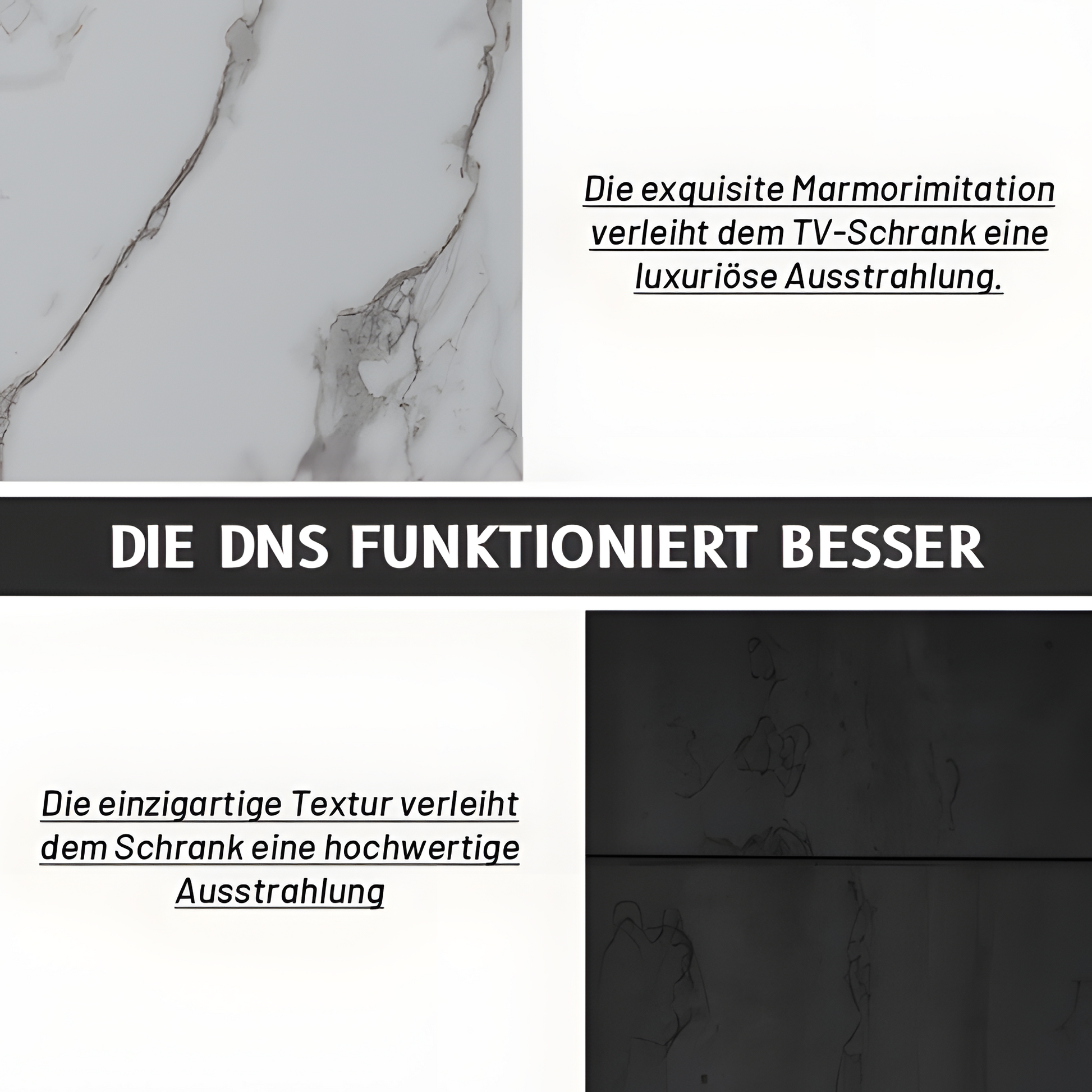 TV-Lowboard „Marno“ – Grau mit Marmoroptik | 160 × 40 × 44,5 cm für Fernseher bis 70"