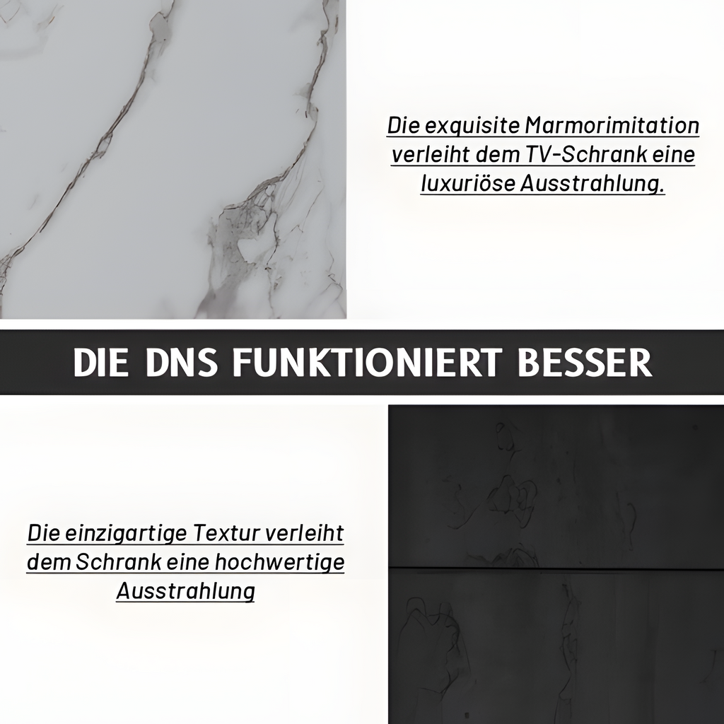 TV-Lowboard „Marno“ – Grau mit Marmoroptik | 160 × 40 × 44,5 cm für Fernseher bis 70"