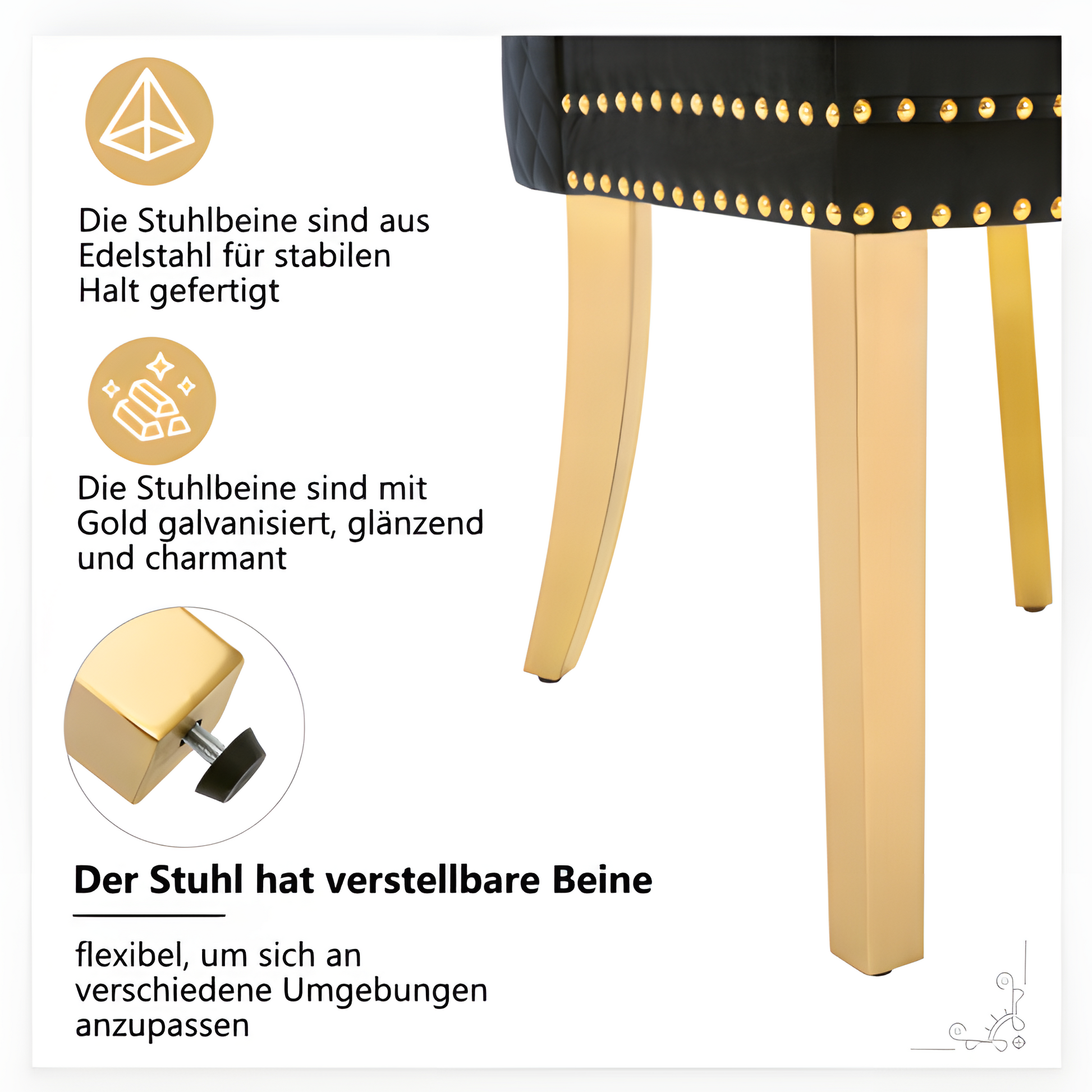 Esszimmerstuhl "NOIR" – 2er-Set mit Samt, Gold & Stil ✨