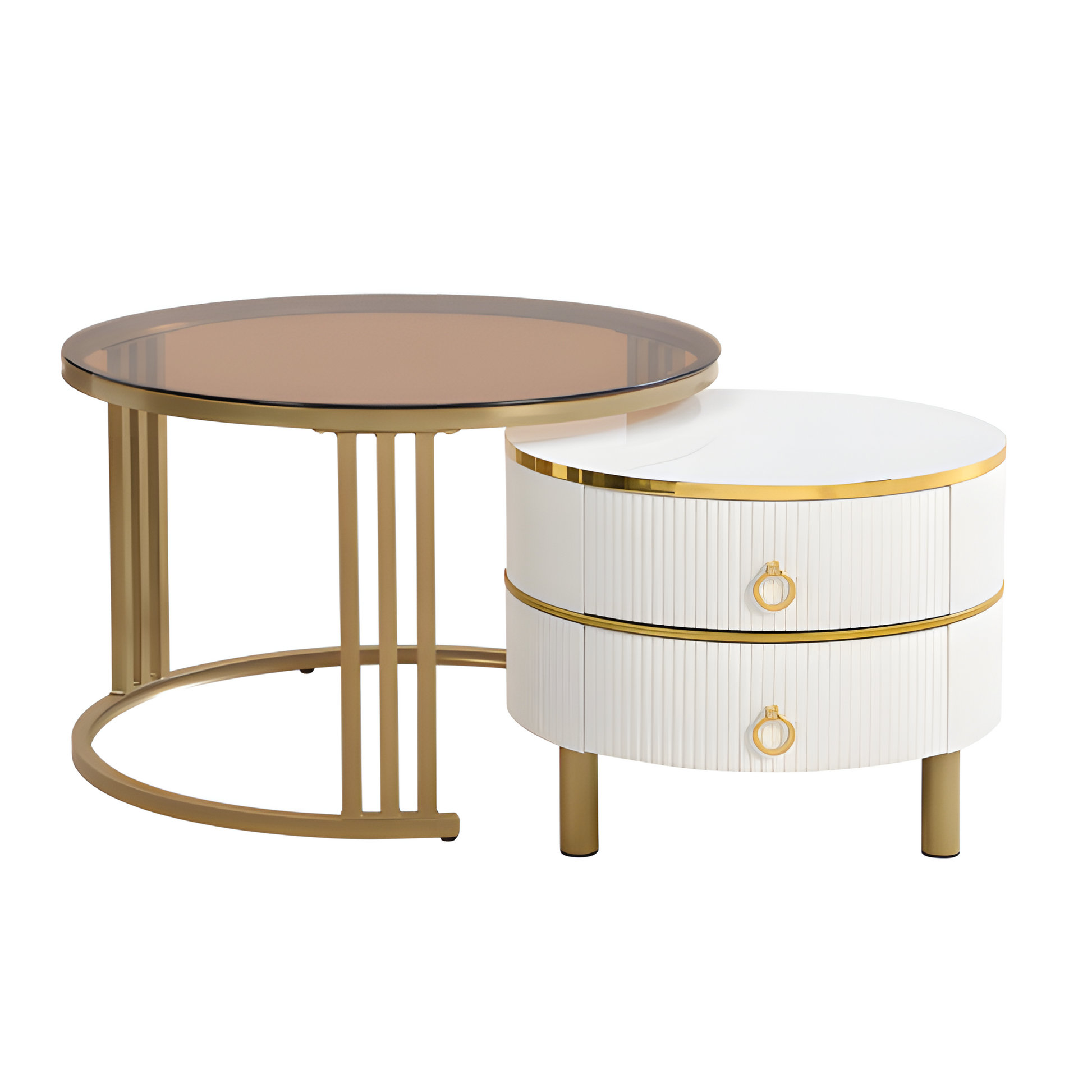 „DUOTABLE“ – 2-in-1 Couchtisch-Set in Hochglanz & Glasoptik