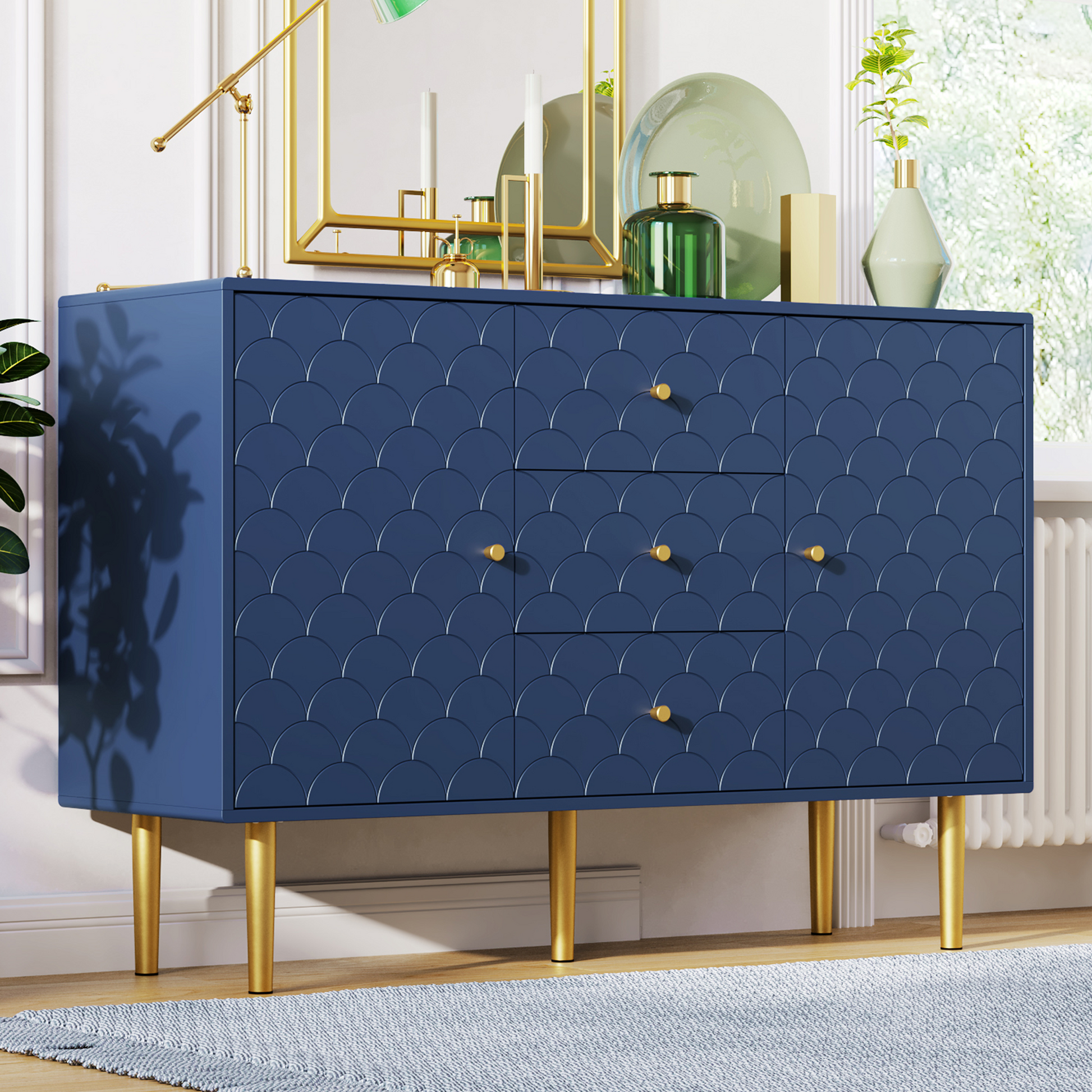 🌊 MARINA – Kommode mit Fischschuppenmuster (120×40×82 cm)