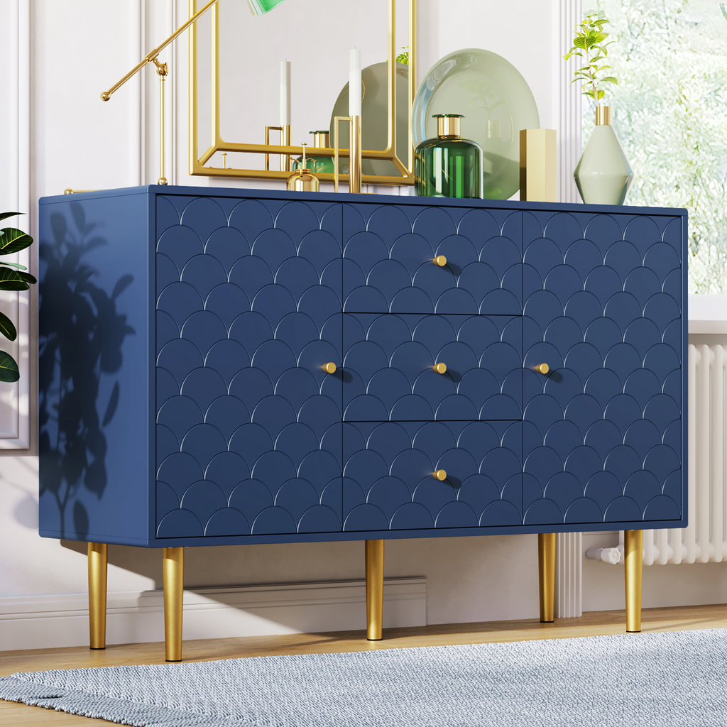 🌊 MARINA – Kommode mit Fischschuppenmuster (120×40×82 cm)