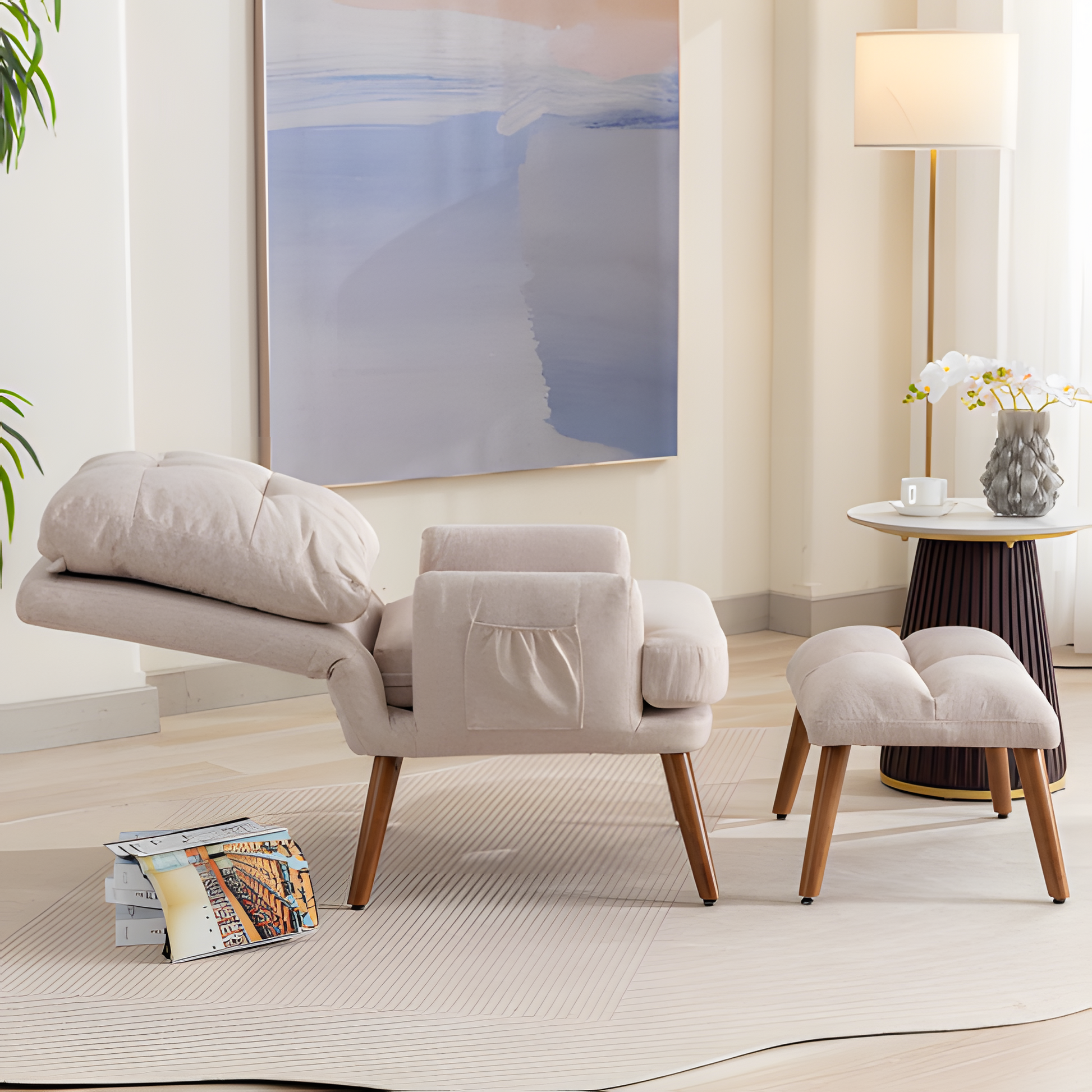 Loungesessel "ARLENA" – Verstellbarer Sessel mit Fußhocker & Seitentasche