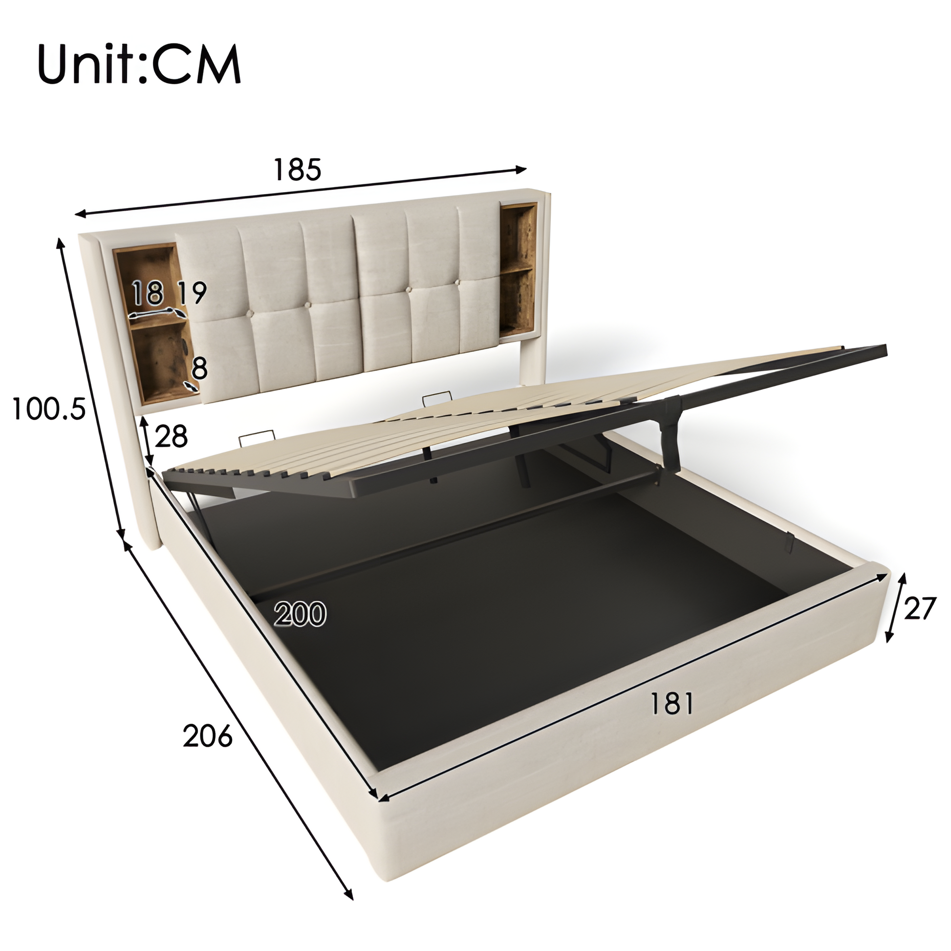 Polsterbett „Helena“ – 180x200 cm mit kabellosem Laden & USB-C