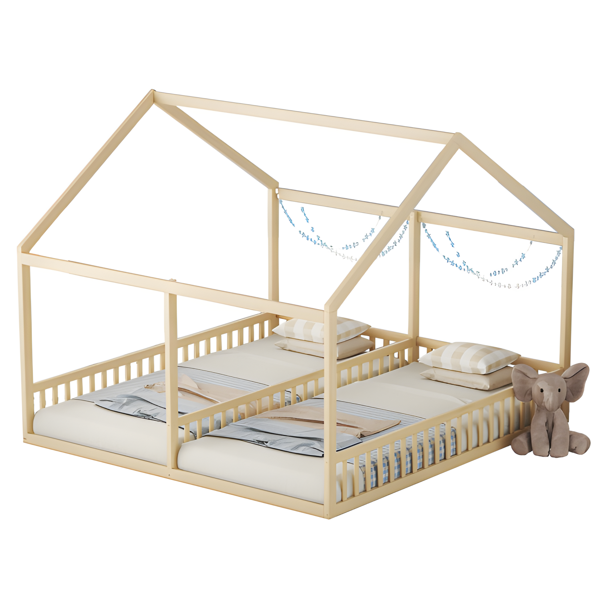 Kinderbett "DOPPELTRAUM" – Hausbett 2-in-1 aus Kiefernholz