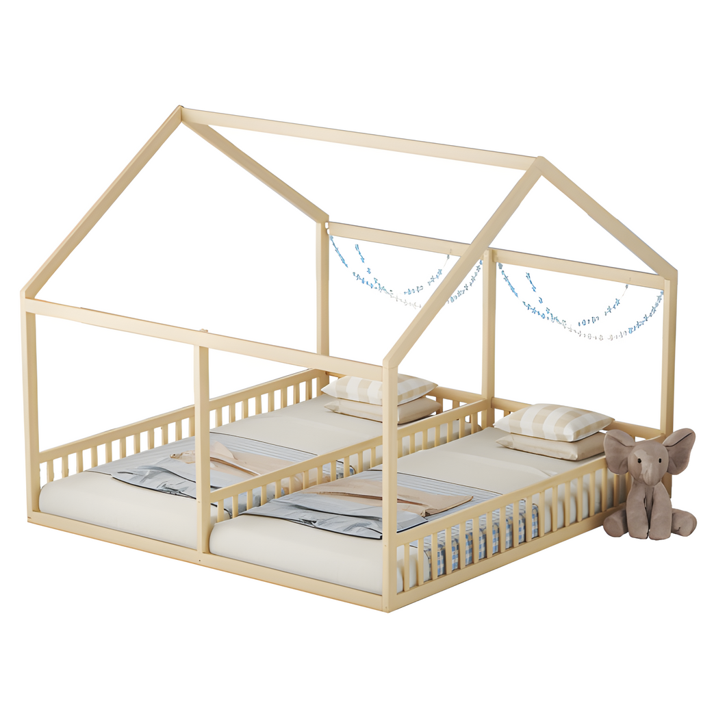 Kinderbett "DOPPELTRAUM" – Hausbett 2-in-1 aus Kiefernholz