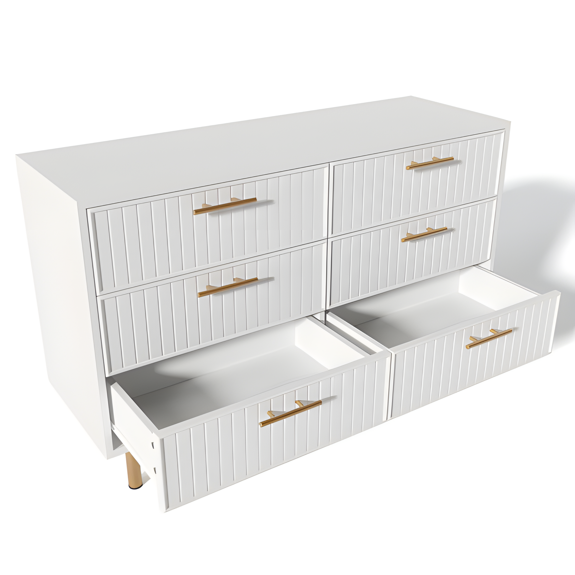 „LUXORA SIX“ – Moderne Kommode mit 6 Schubladen in Weiß und Gold, 120 × 75 × 40 cm