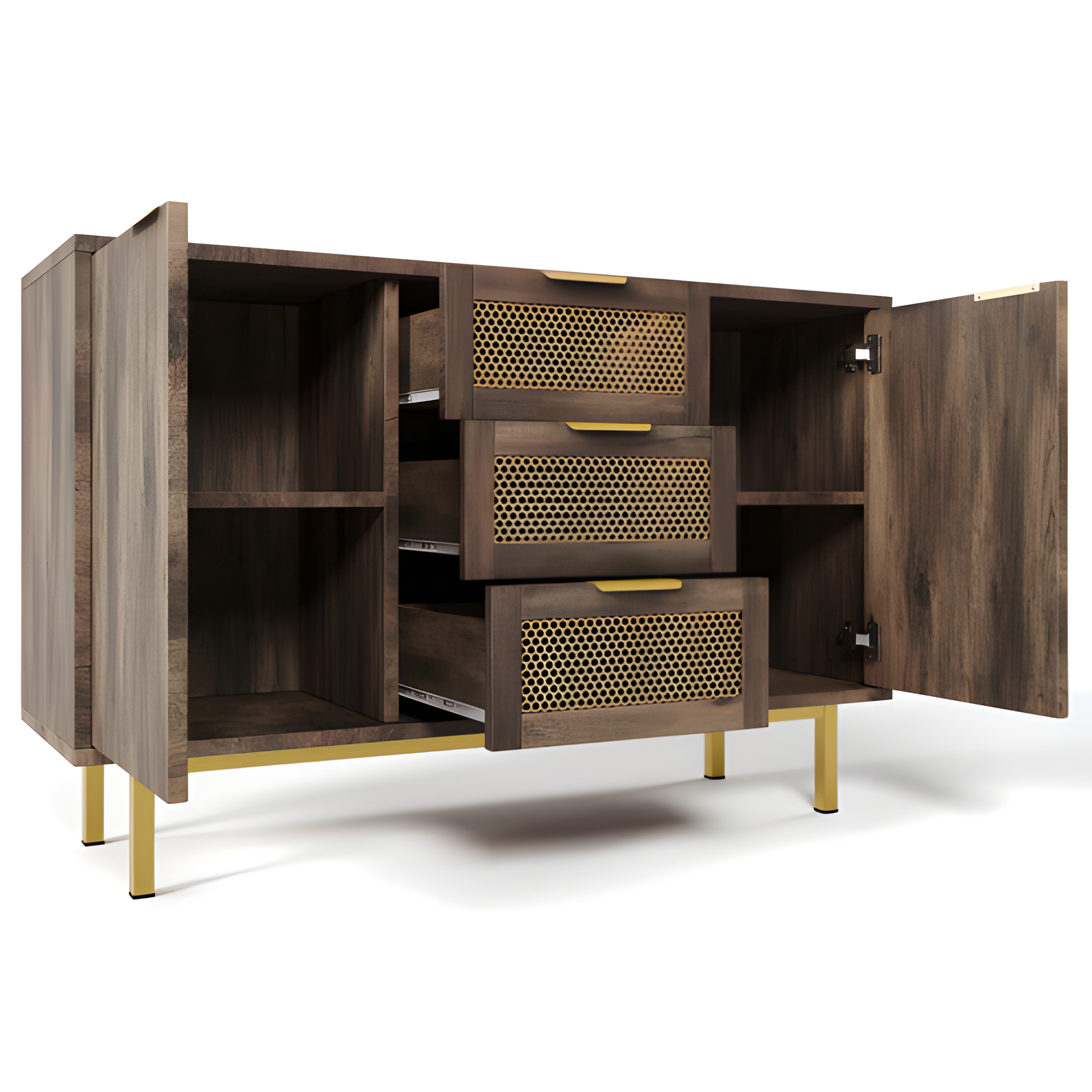 Sideboard „Ravena“ – 120 cm Kommode in Dunkelbraun mit Metallakzenten