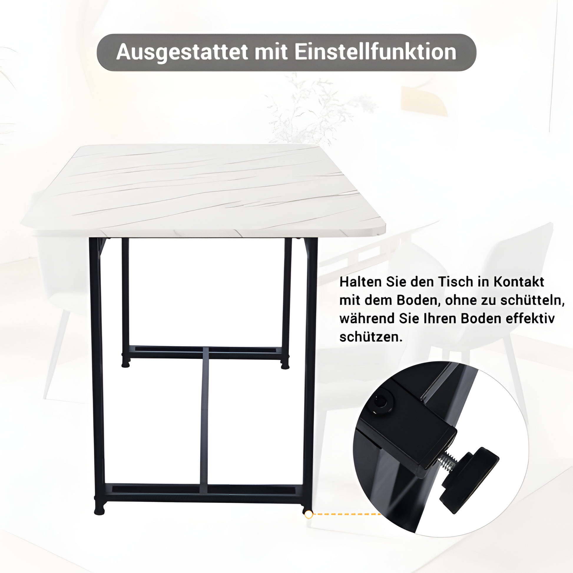 Esstisch „Luma“ – 120 × 70 cm in Weiß mit schwarzen Metallbeinen