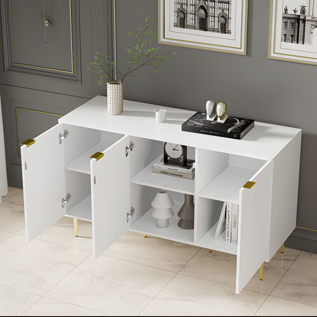 Sideboard Liora – Weiß mit Goldakzenten & Blumenmuster | 127 × 45 × 75 cm