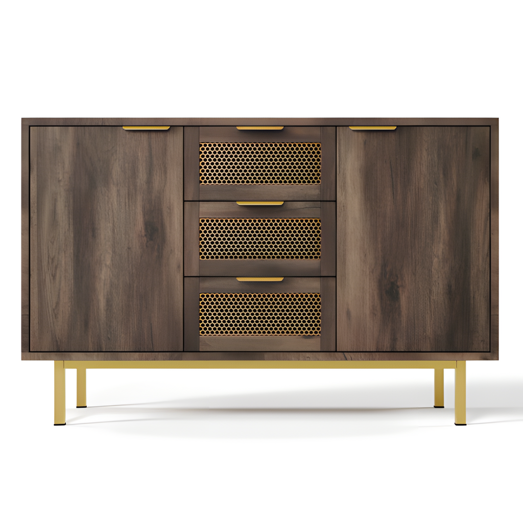 Sideboard „Ravena“ – 120 cm Kommode in Dunkelbraun mit Metallakzenten